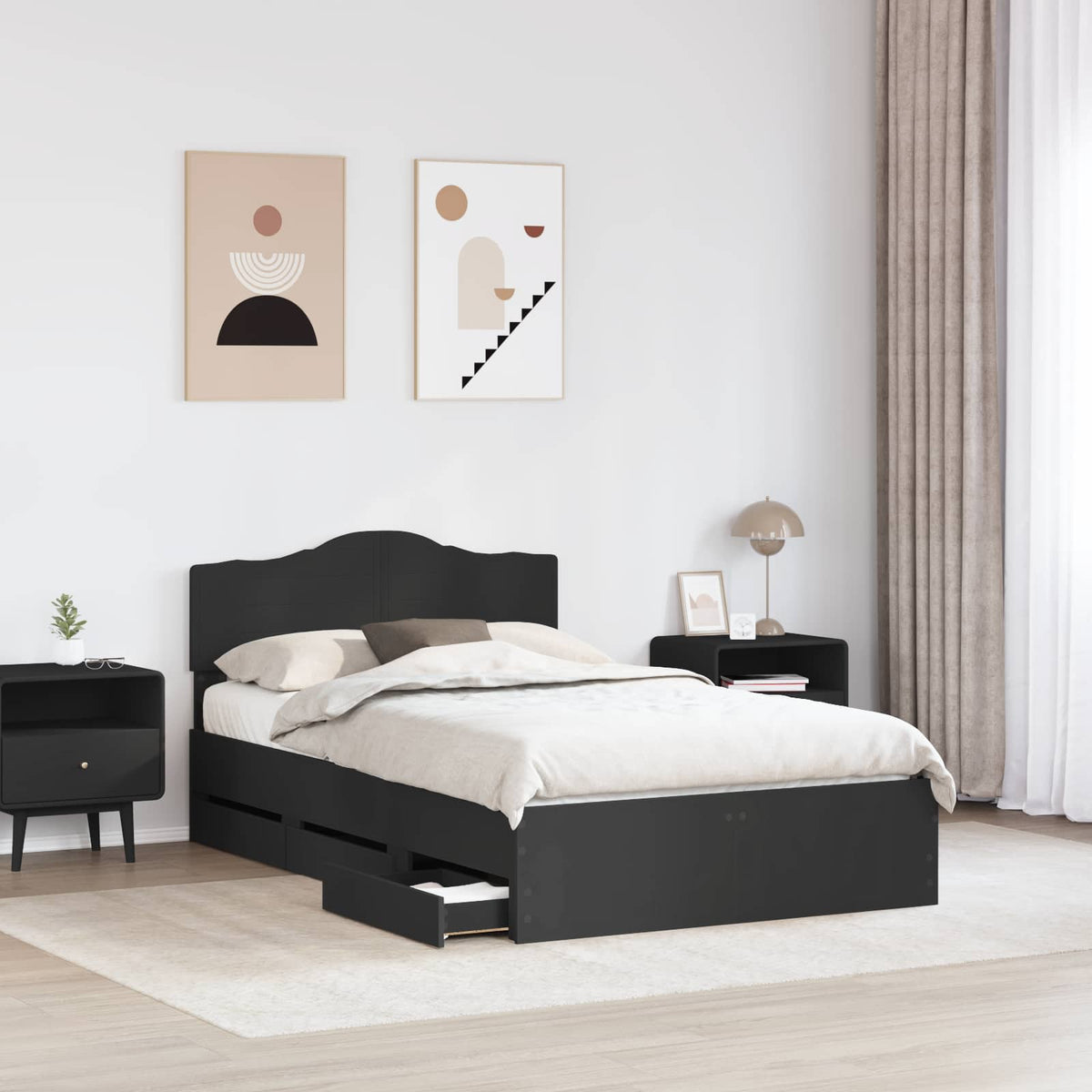 Bed Frame with Drawer Black 120 x 190 cm Engineer Wood