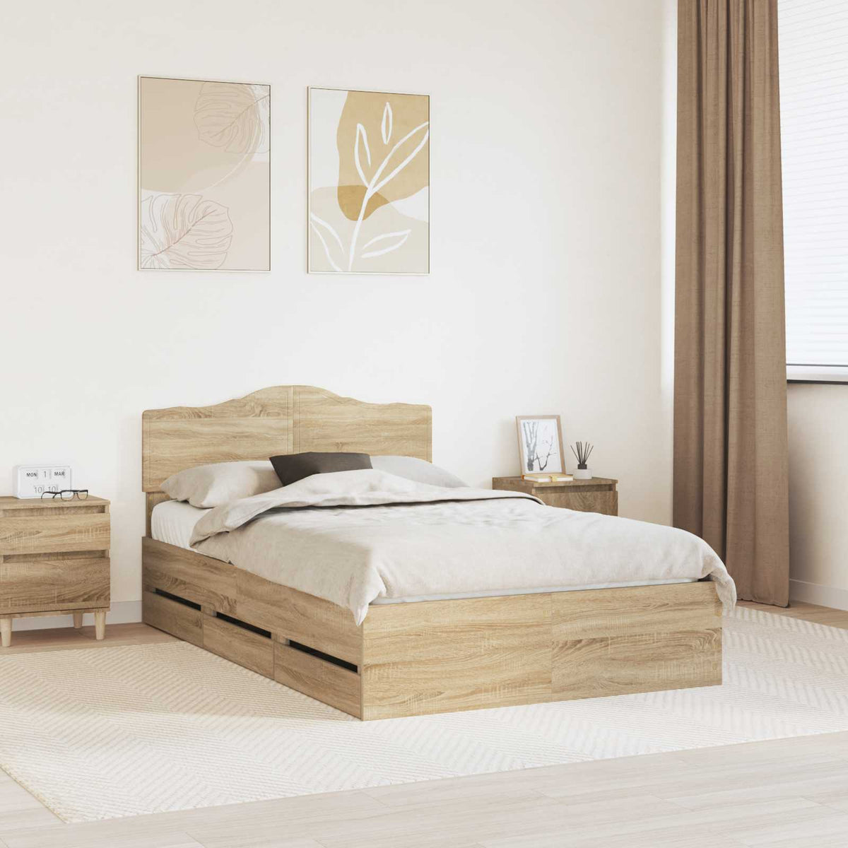 Bed Frame with Drawer Sonoma Oak 120 x 190 cm Engineer Wood