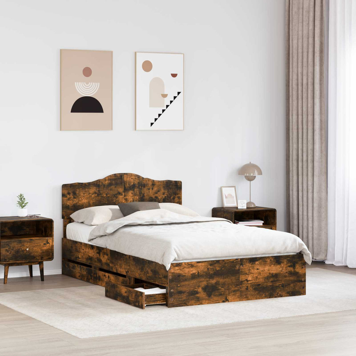 Bed Frame with Drawer Smoked Oak 120 x 190 cm Engineer Wood