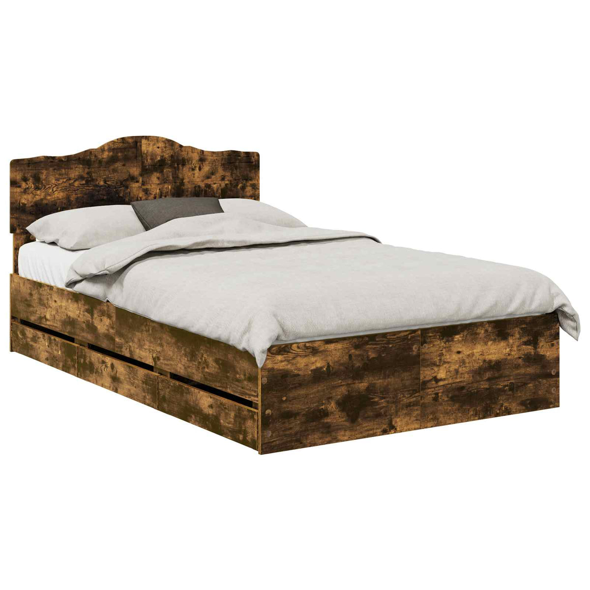 Bed Frame with Drawer Smoked Oak 120 x 190 cm Engineer Wood
