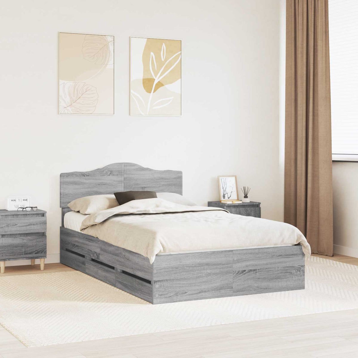 Bed Frame with Drawer Grey Sonoma 120 x 190 cm Engineer Wood