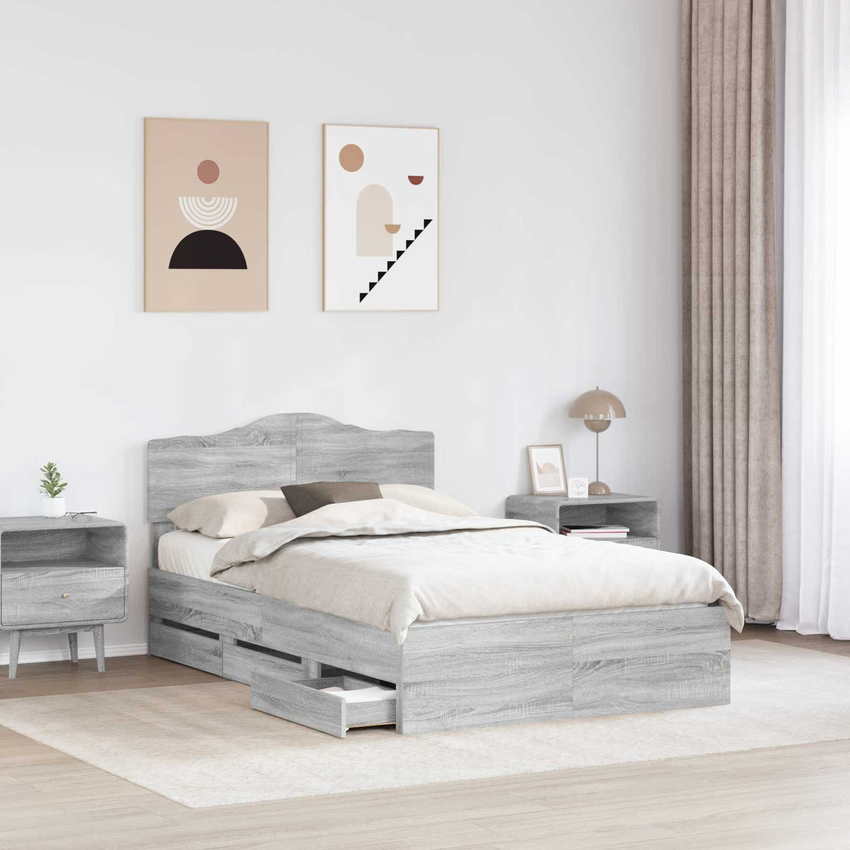 Bed Frame with Drawer Grey Sonoma 120 x 190 cm Engineer Wood