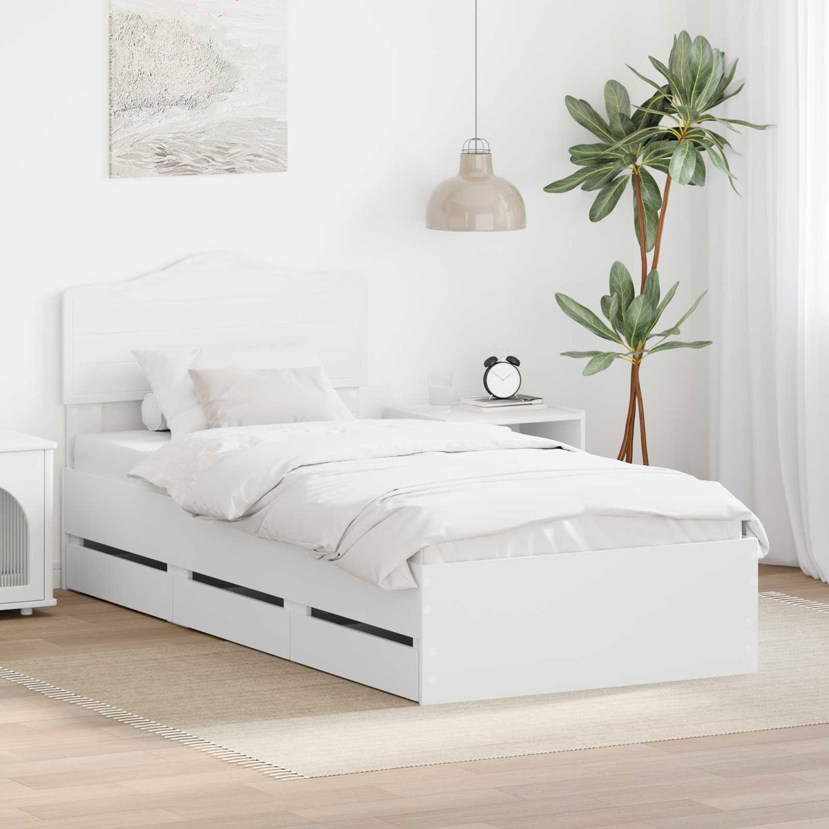 Bed Frame with Drawer White 100 x 200 cm Engineer Wood