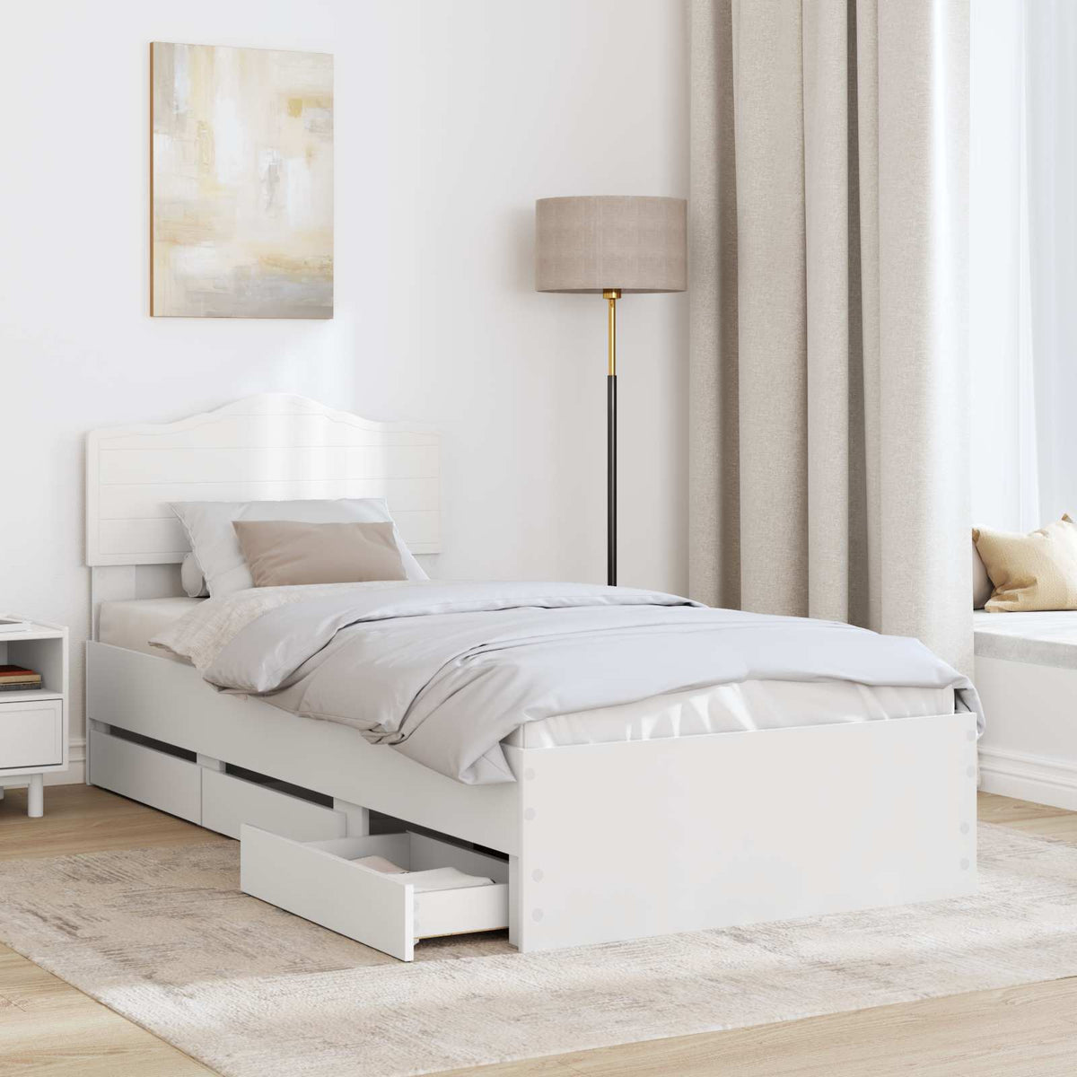 Bed Frame with Drawer White 100 x 200 cm Engineer Wood