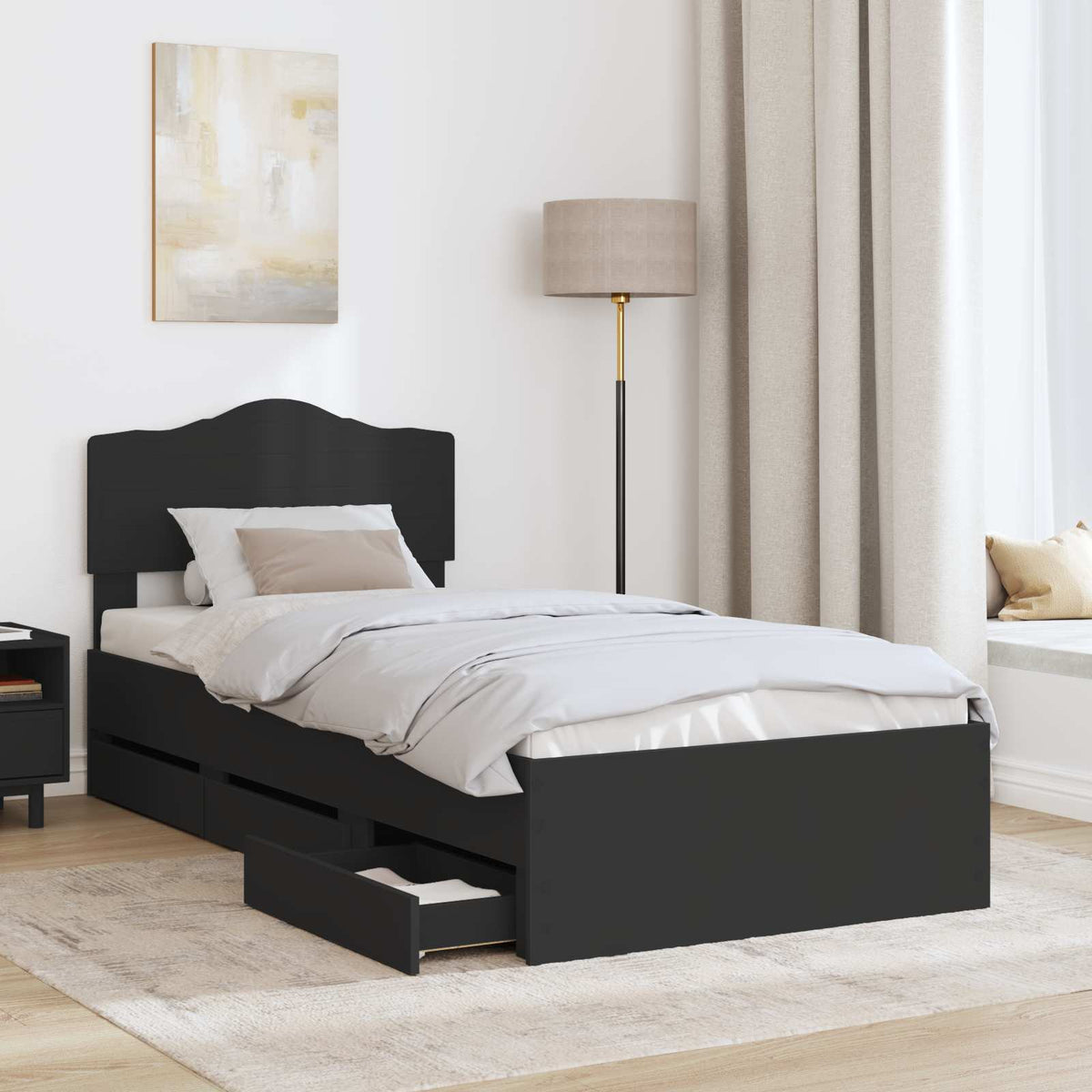 Bed Frame with Drawer Black 100 x 200 cm Engineer Wood