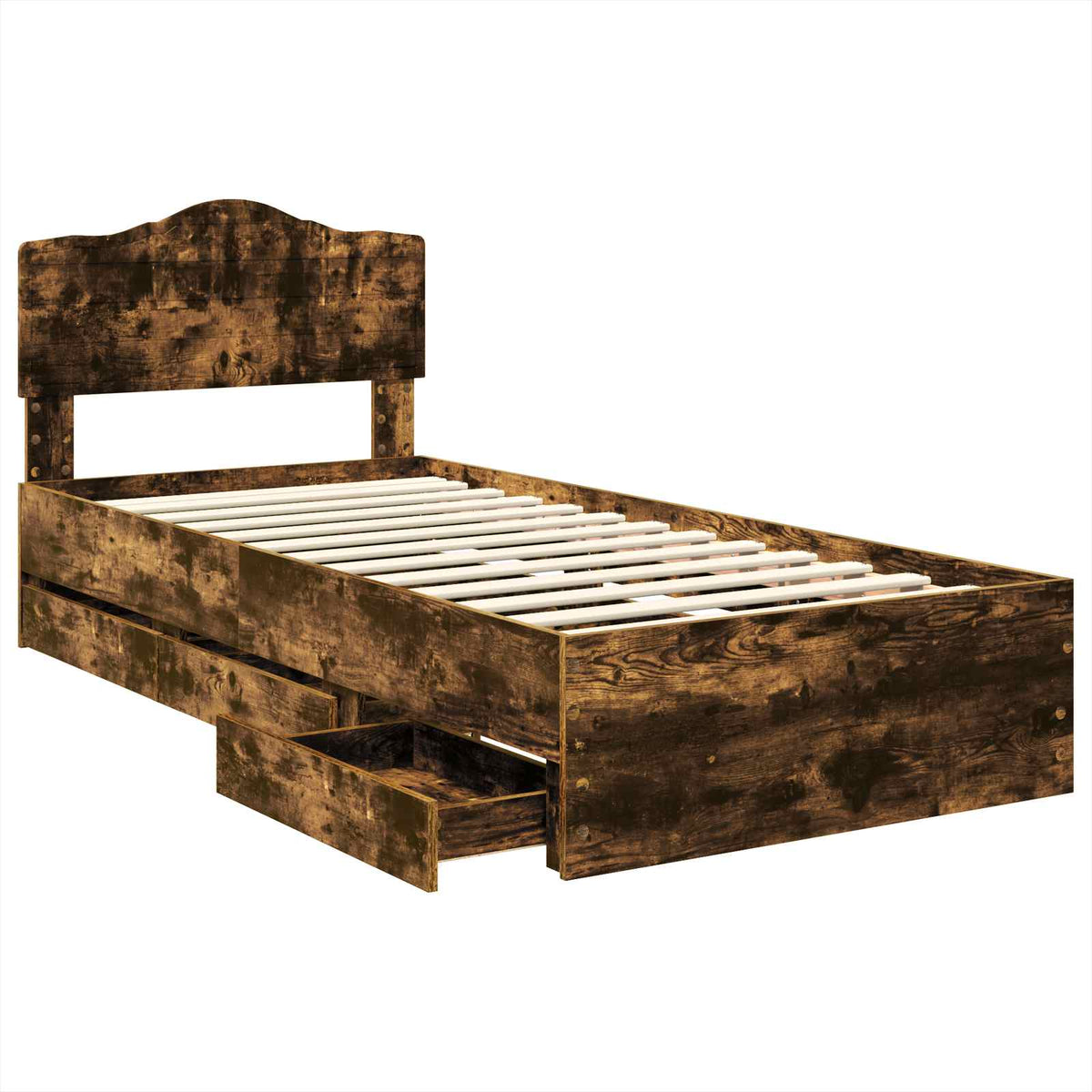 Bed Frame with Drawer Smoked Oak 100 x 200 cm Engineer Wood