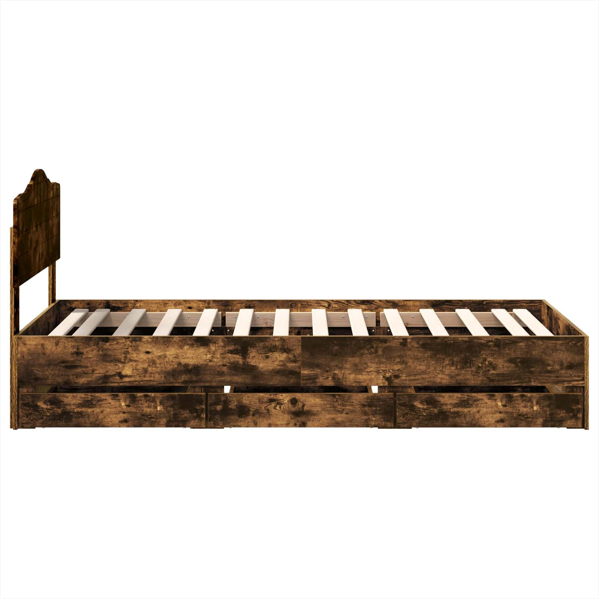 Bed Frame with Drawer Smoked Oak 100 x 200 cm Engineer Wood