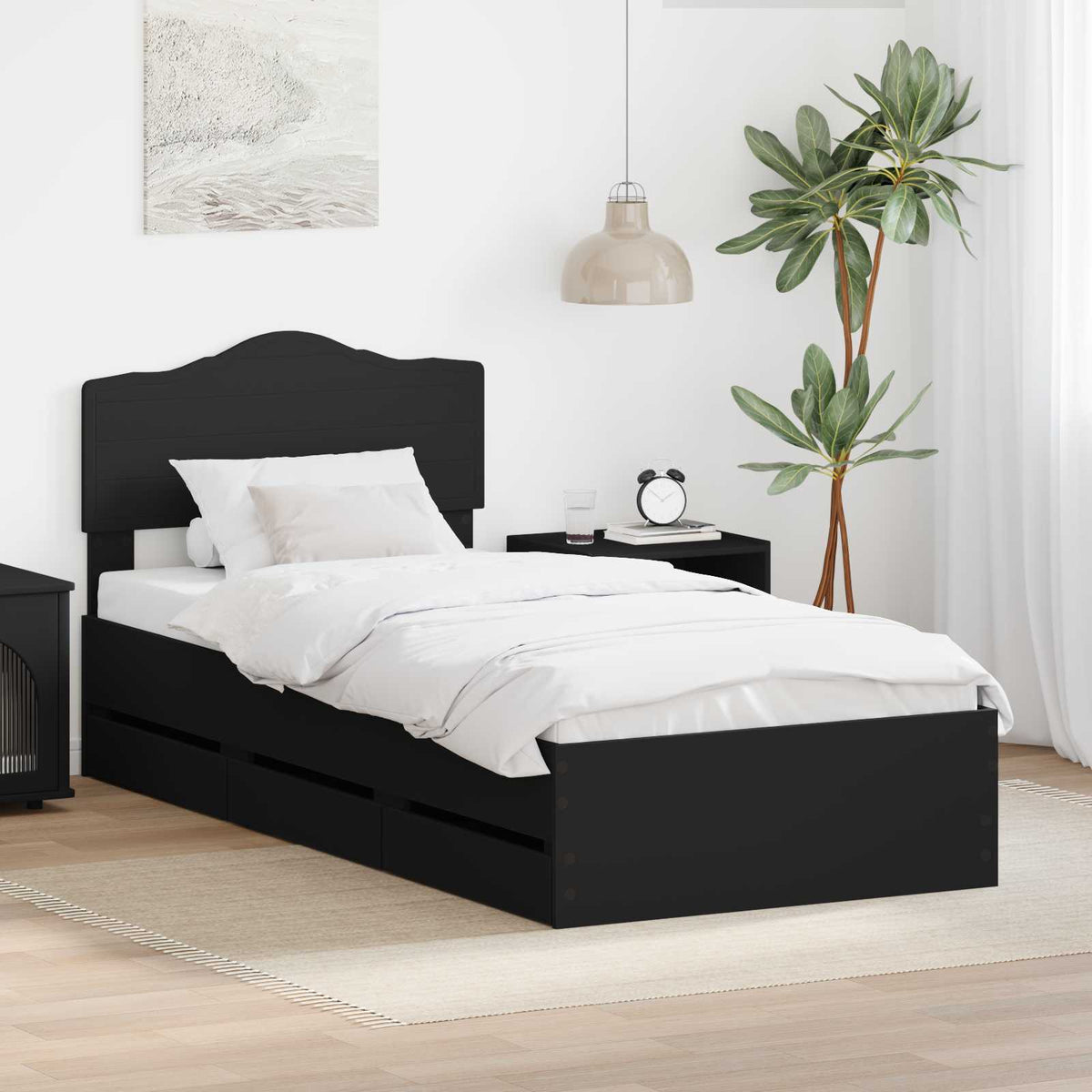 Bed Frame with Drawer Black 90 x 200 cm Engineer Wood
