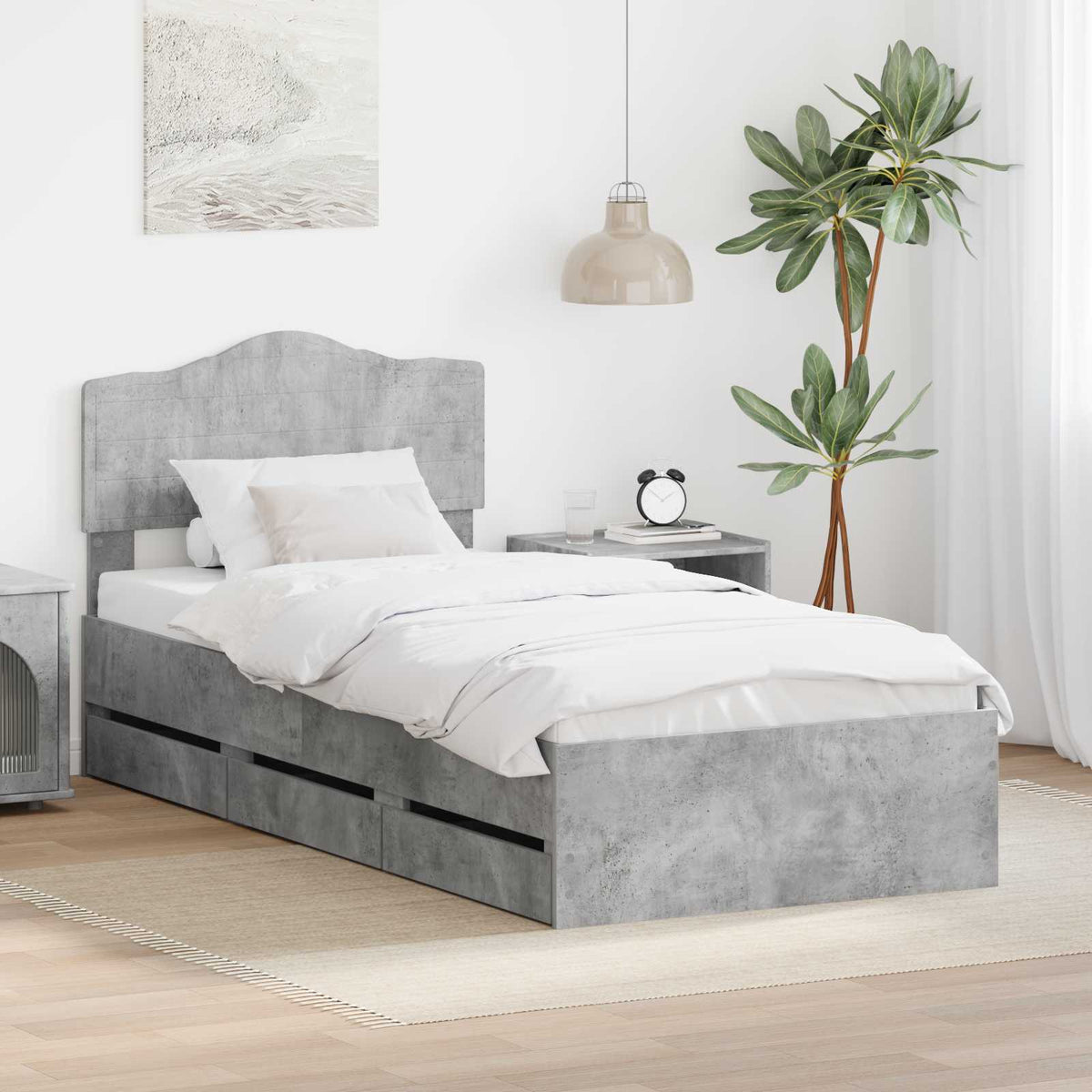 Bed Frame with Drawer Concrete Grey 90 x 200 cm Engineer Wood