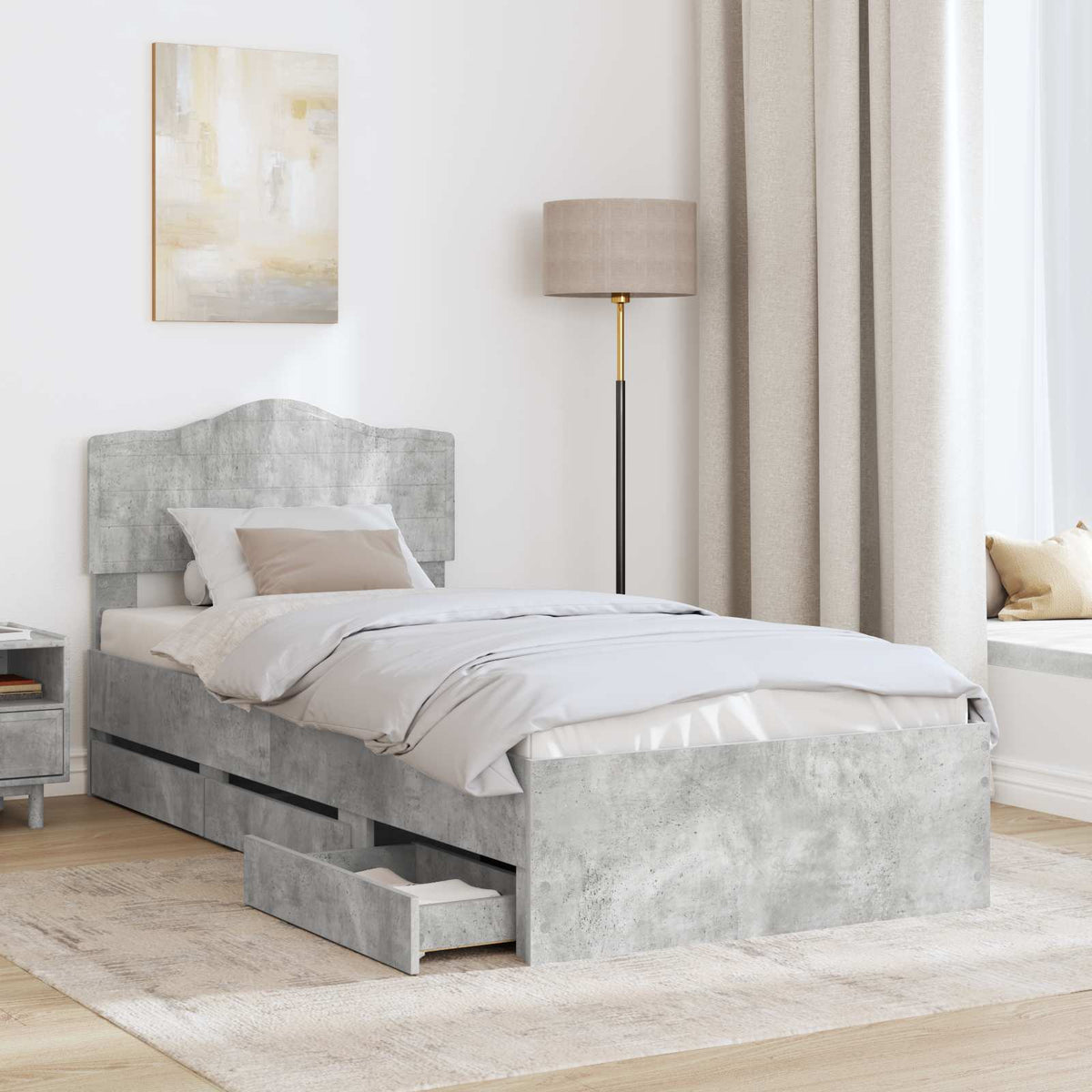 Bed Frame with Drawer Concrete Grey 90 x 200 cm Engineer Wood