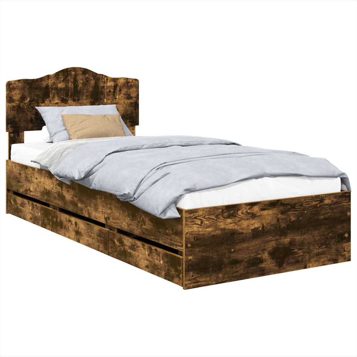 Bed Frame with Drawer Smoked Oak 90 x 200 cm Engineer Wood
