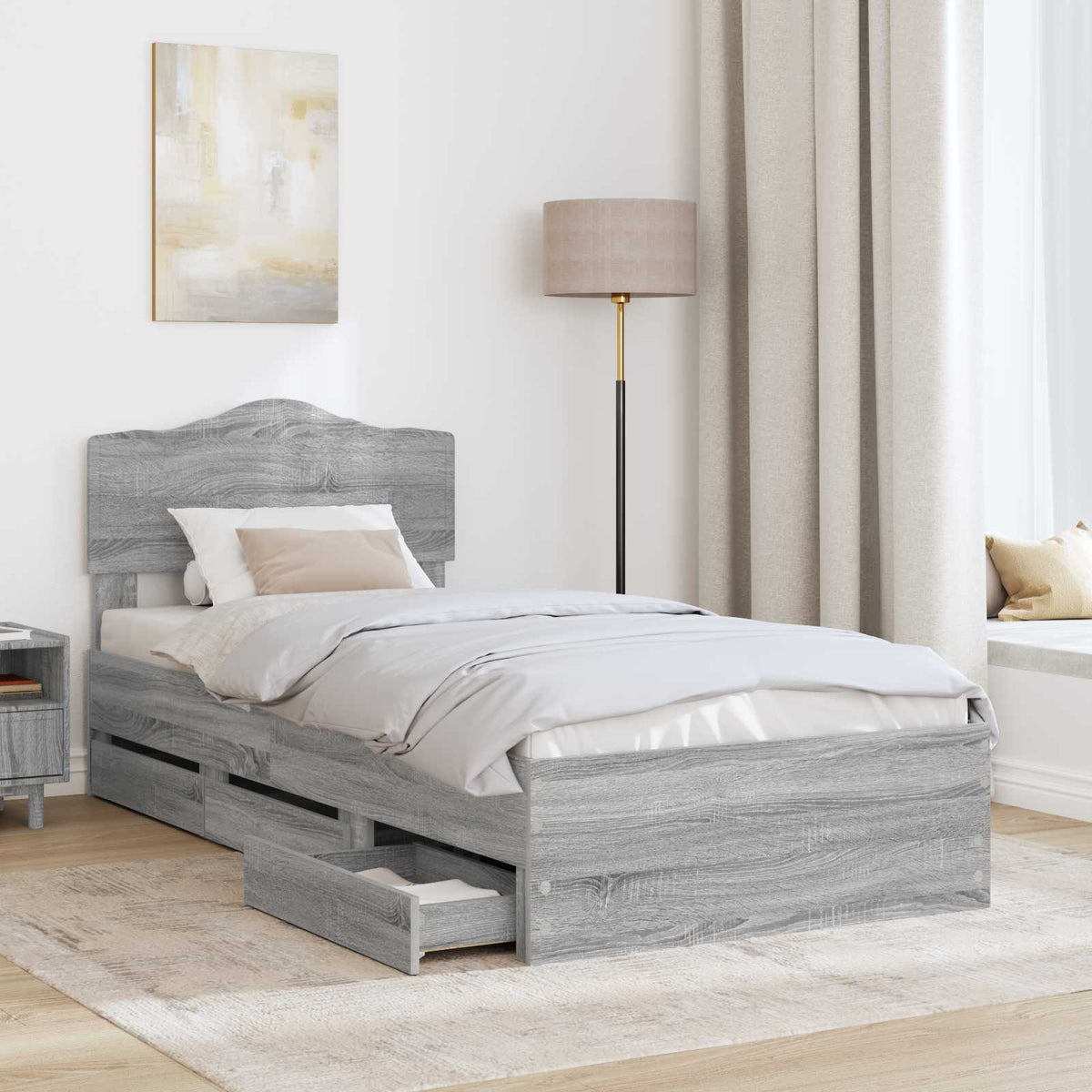 Bed Frame with Drawer Grey Sonoma 90 x 200 cm Engineer Wood