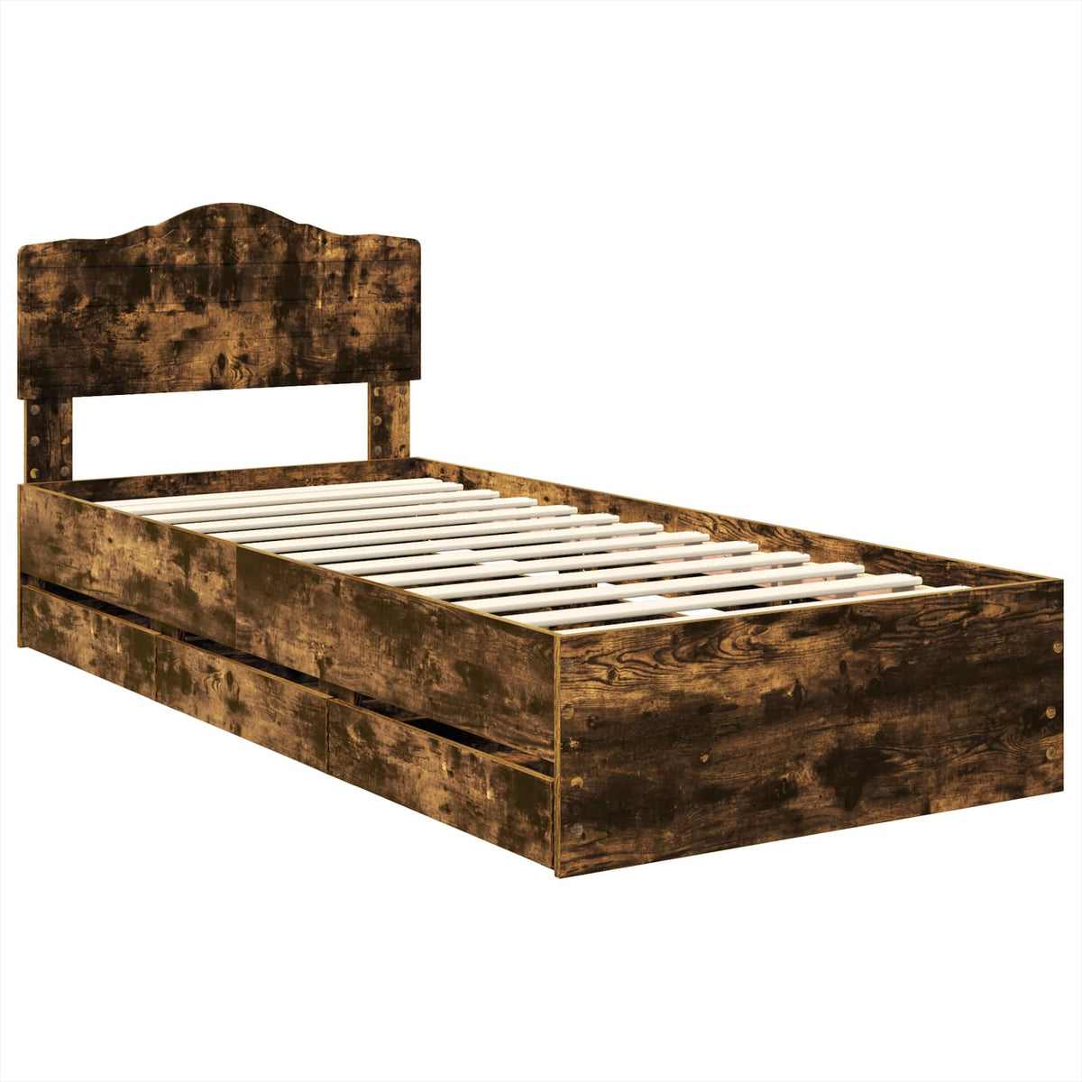 Bed Frame with Drawer Smoked Oak 90 x 190 cm Engineer Wood