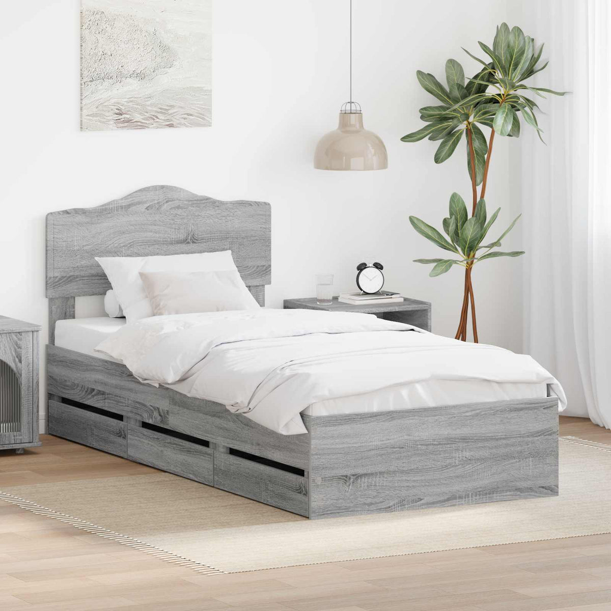 Bed Frame with Drawer Grey Sonoma 90 x 190 cm Engineer Wood