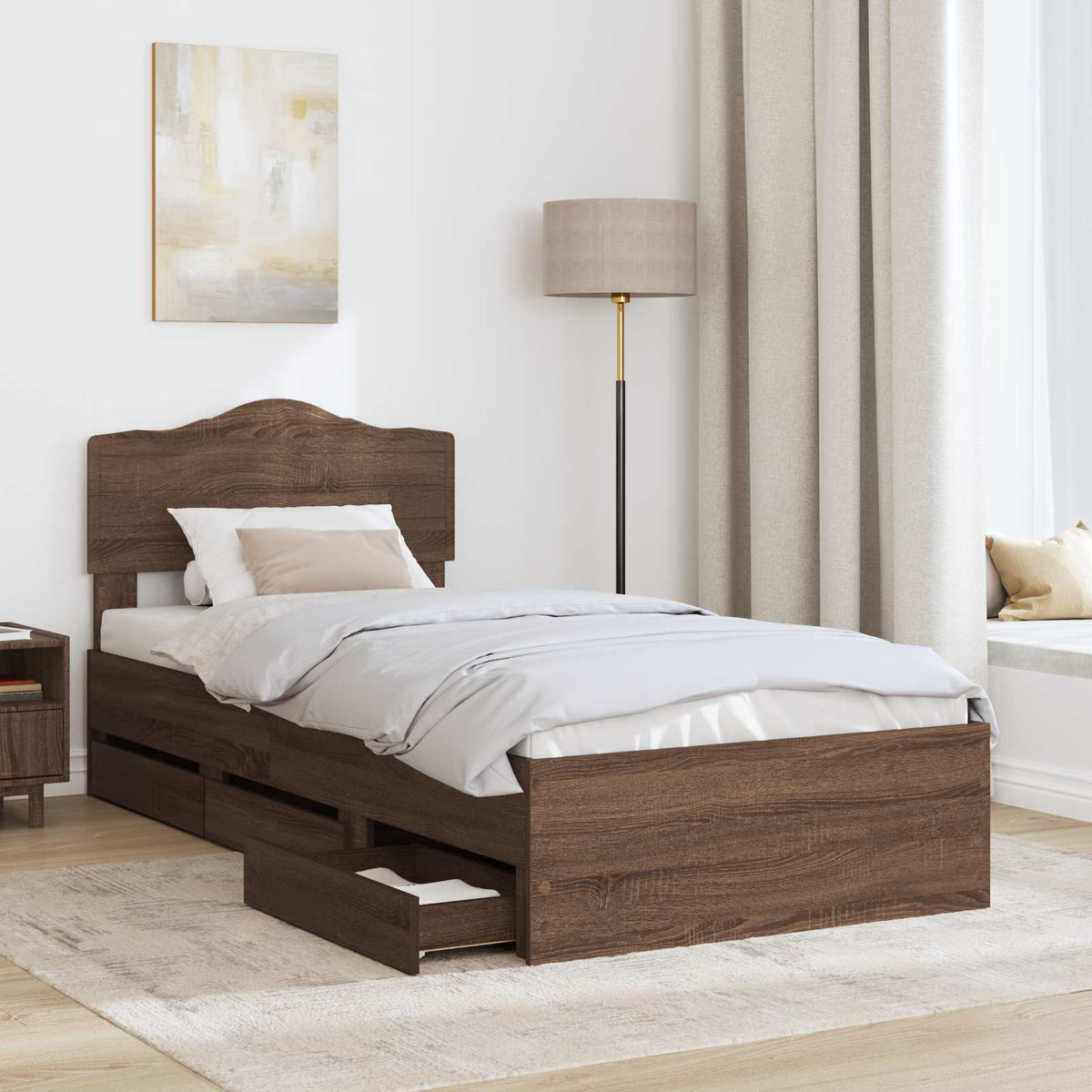 Bed Frame with Drawer Brown Oak 90 x 190 cm Engineer Wood