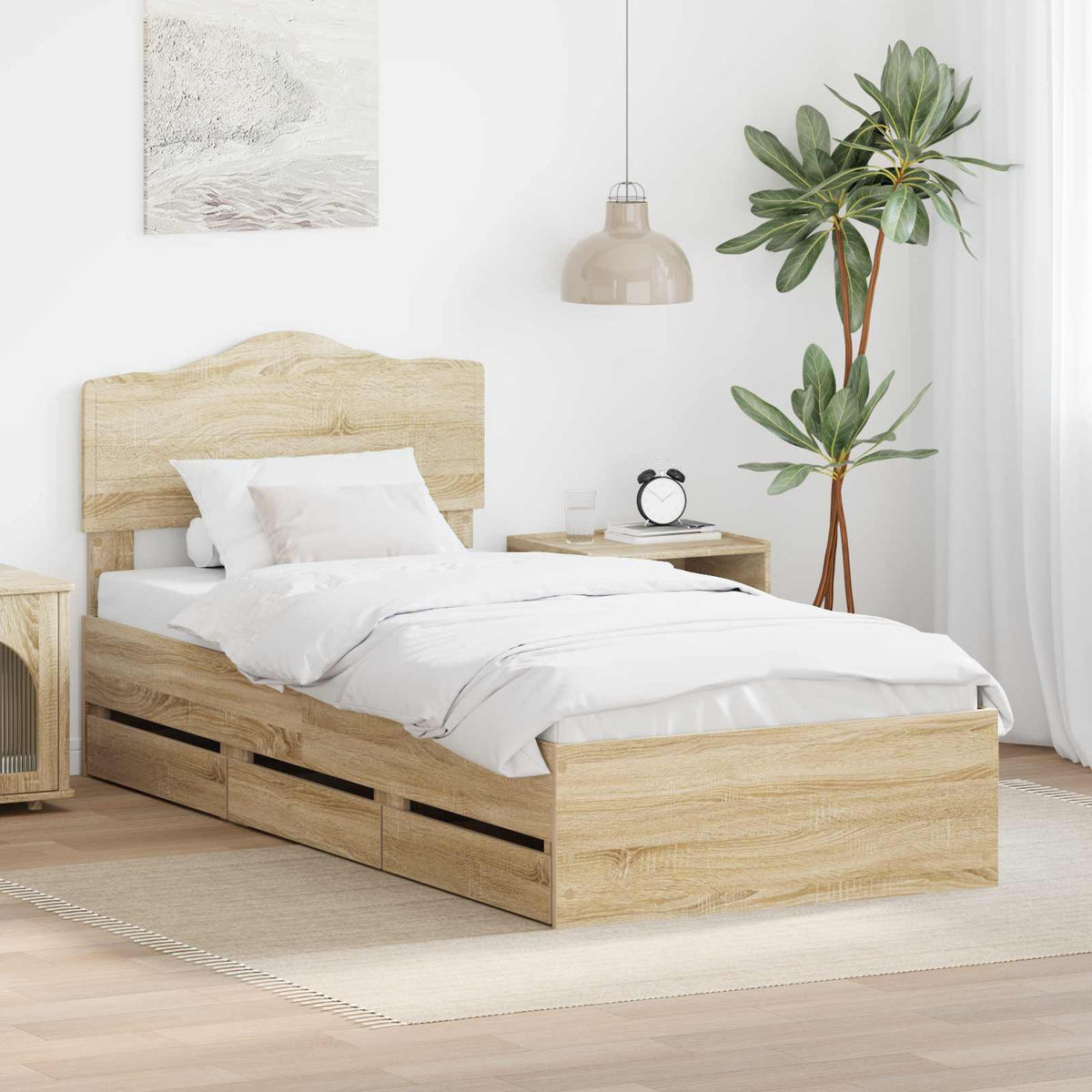 Bed Frame with Drawer Sonoma Oak 75 x 190 cm Engineer Wood