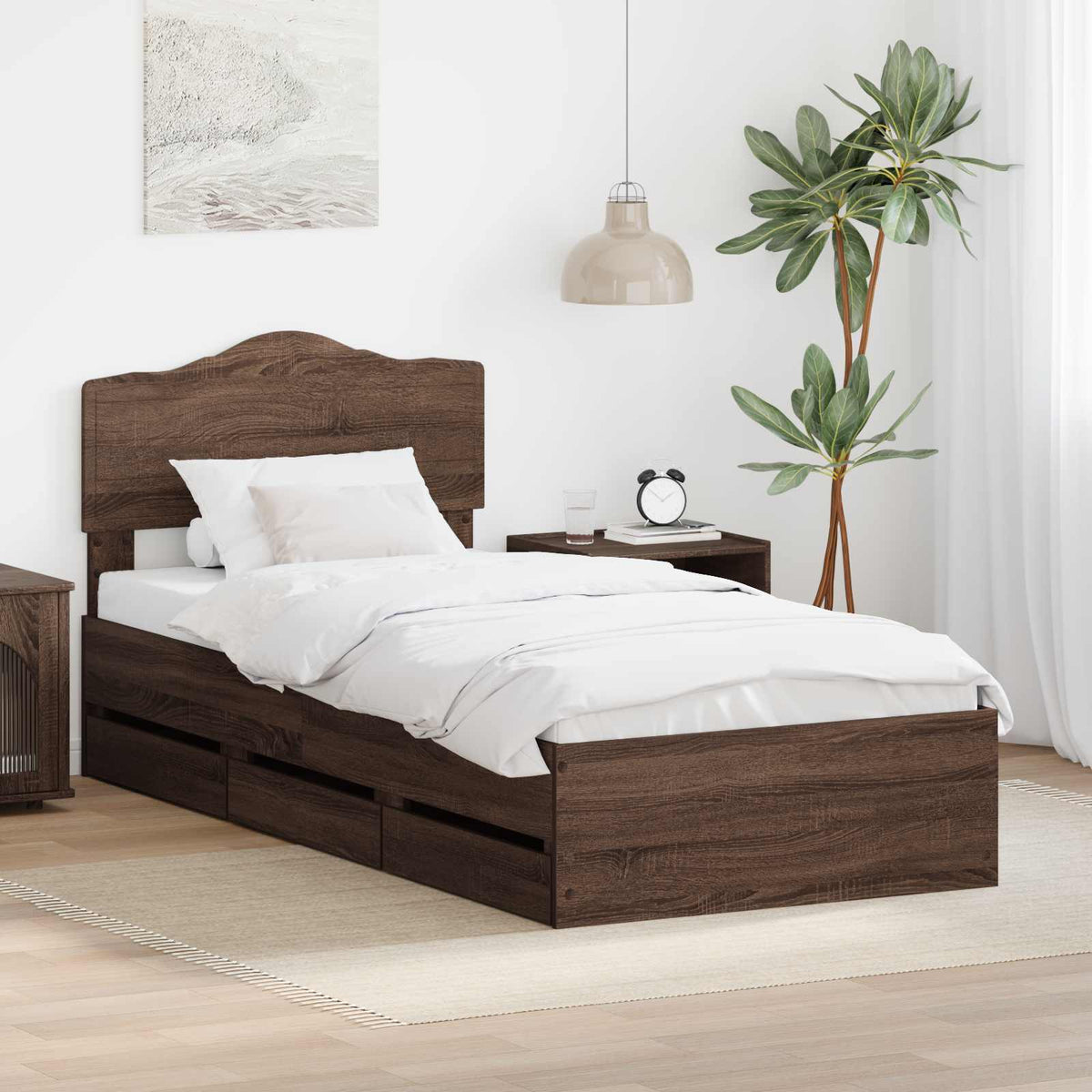Bed Frame with Drawer Brown Oak 75 x 190 cm Engineer Wood