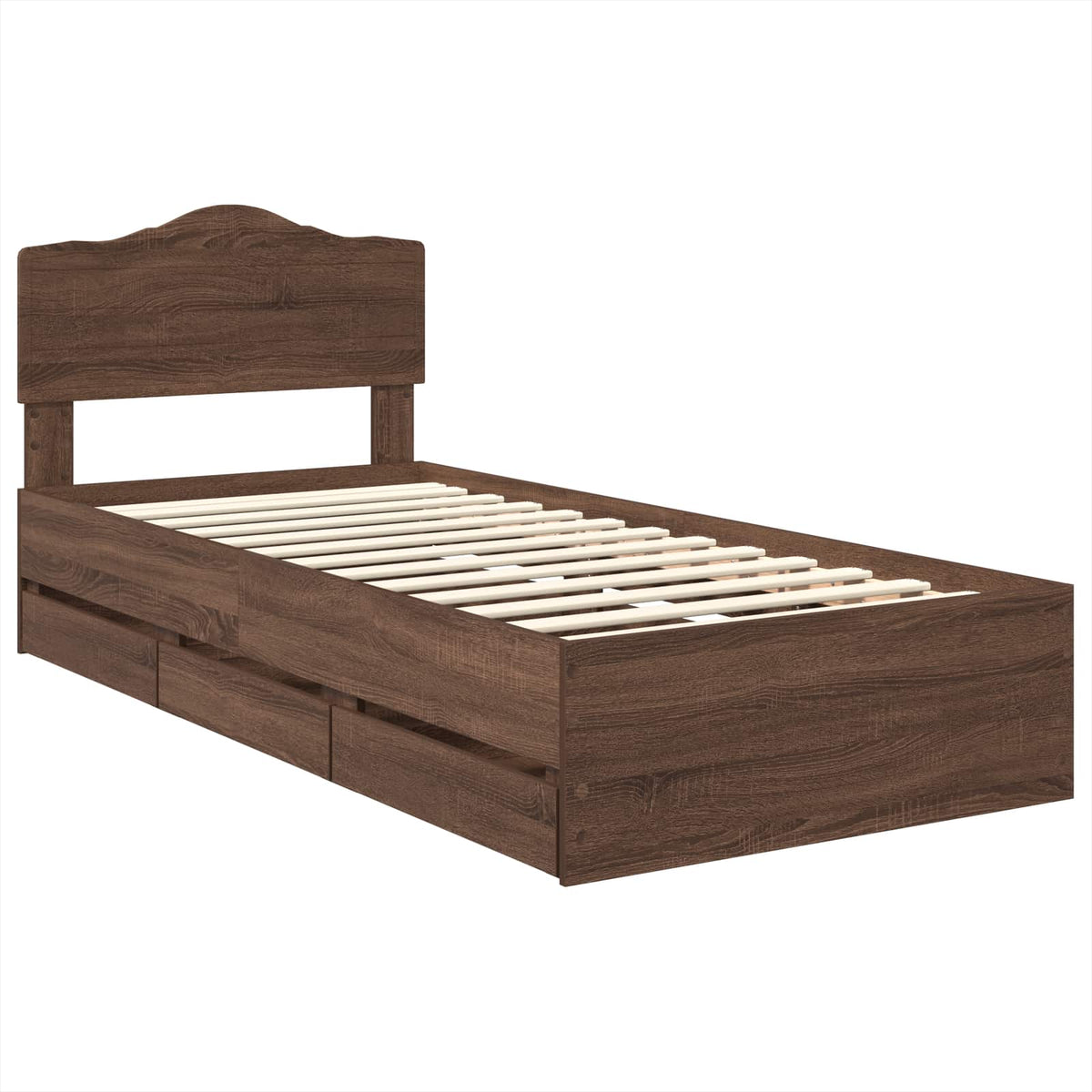 Bed Frame with Drawer Brown Oak 75 x 190 cm Engineer Wood