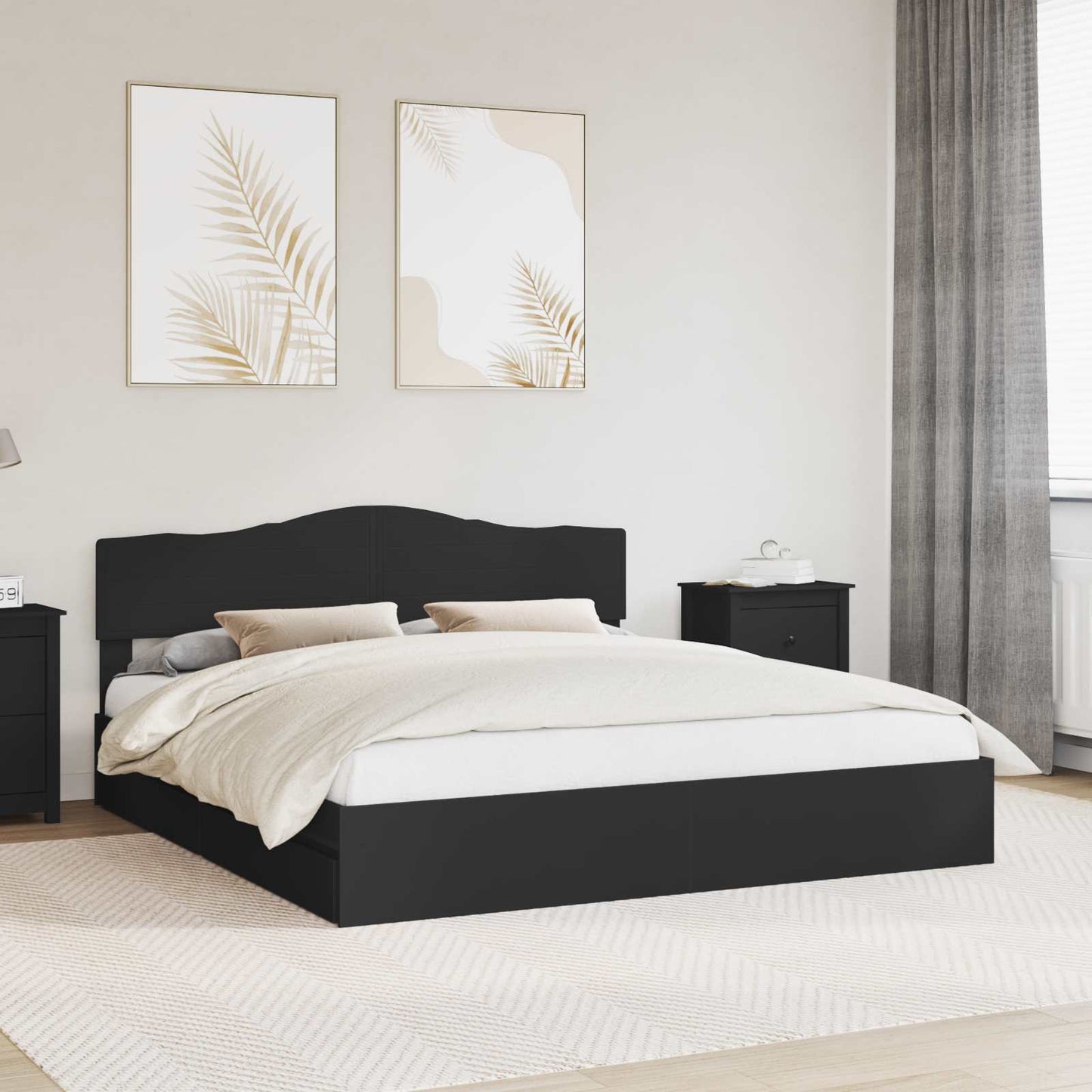 Storage Bed with Headboard Black 200 x 200 cm Engineered Wood