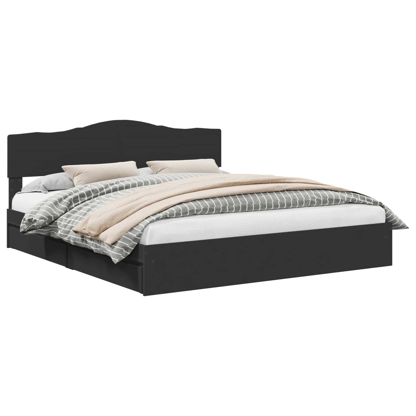 Storage Bed with Headboard Black 200 x 200 cm Engineered Wood