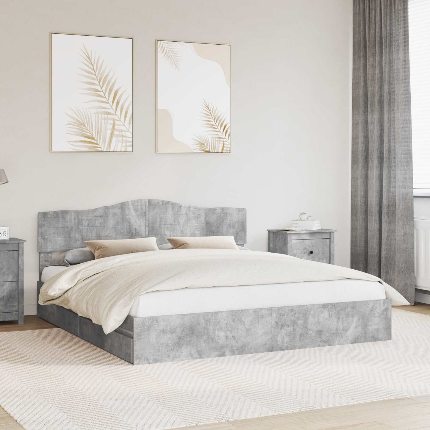 Storage Bed Concrete Grey 200 x 200 cm Engineered Wood