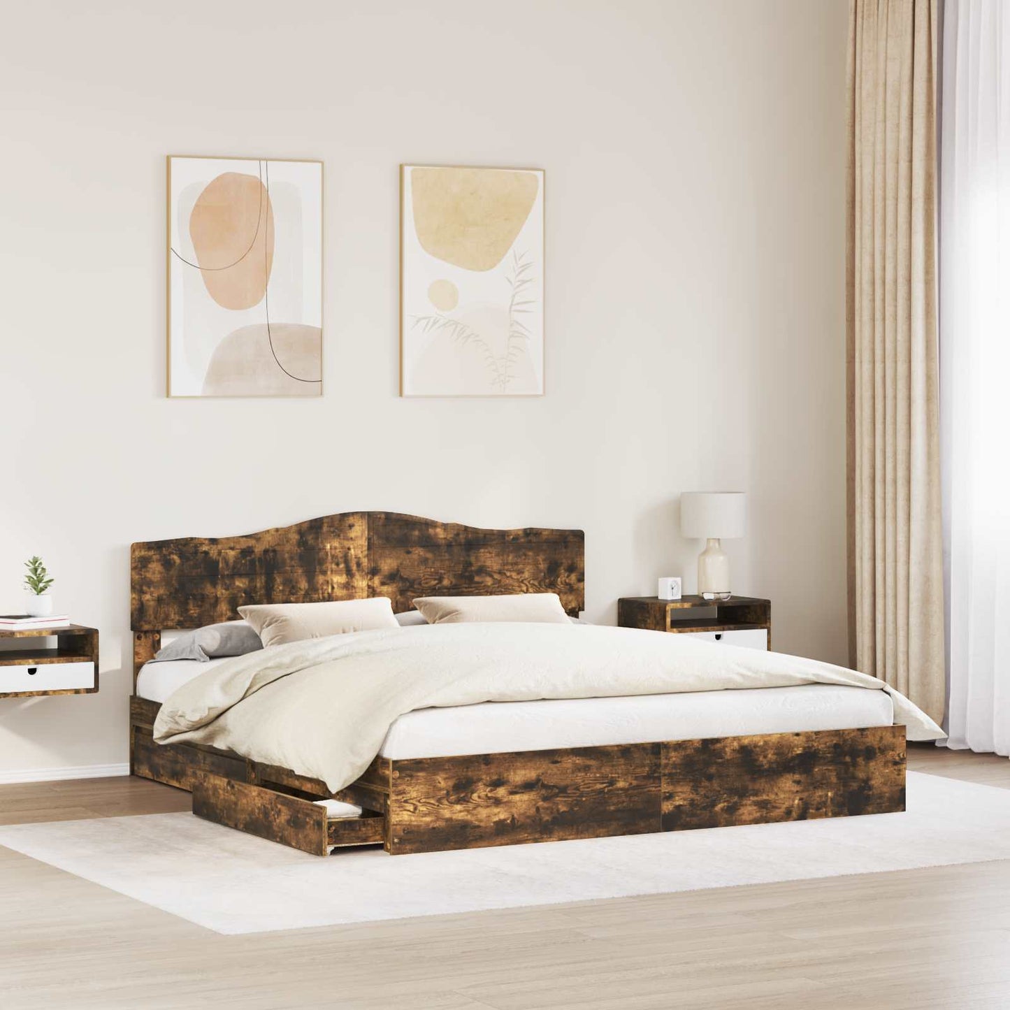 Storage Bed with Drawer Smoked Oak 180 x 200 cm Engineered Wood