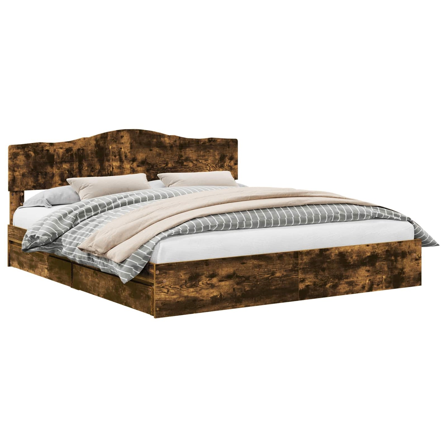 Storage Bed with Drawer Smoked Oak 180 x 200 cm Engineered Wood