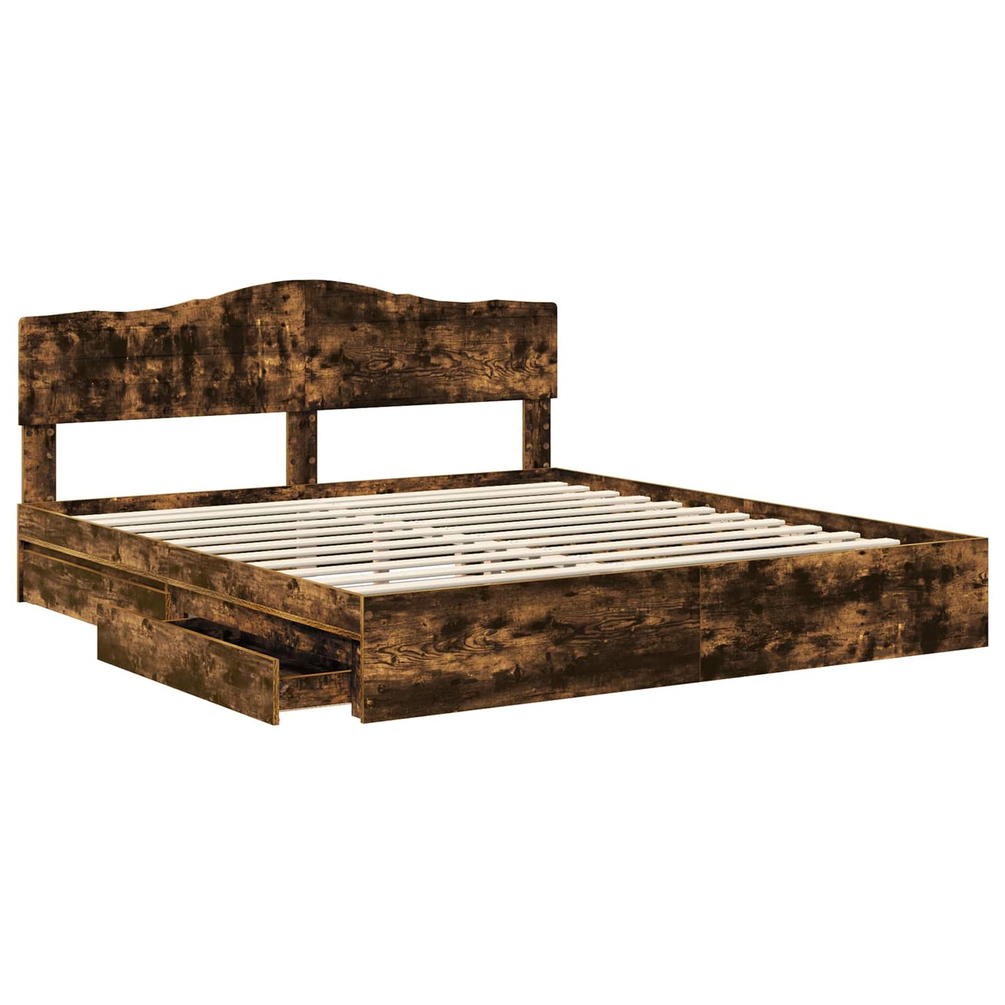Storage Bed with Drawer Smoked Oak 180 x 200 cm Engineered Wood