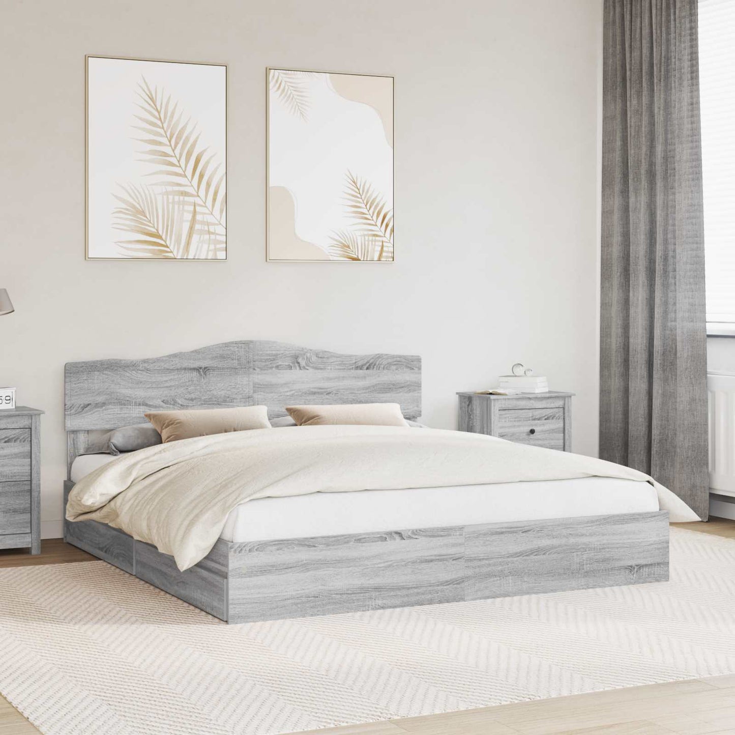Storage Bed Grey Sonoma 180 x 200 cm Engineered Wood