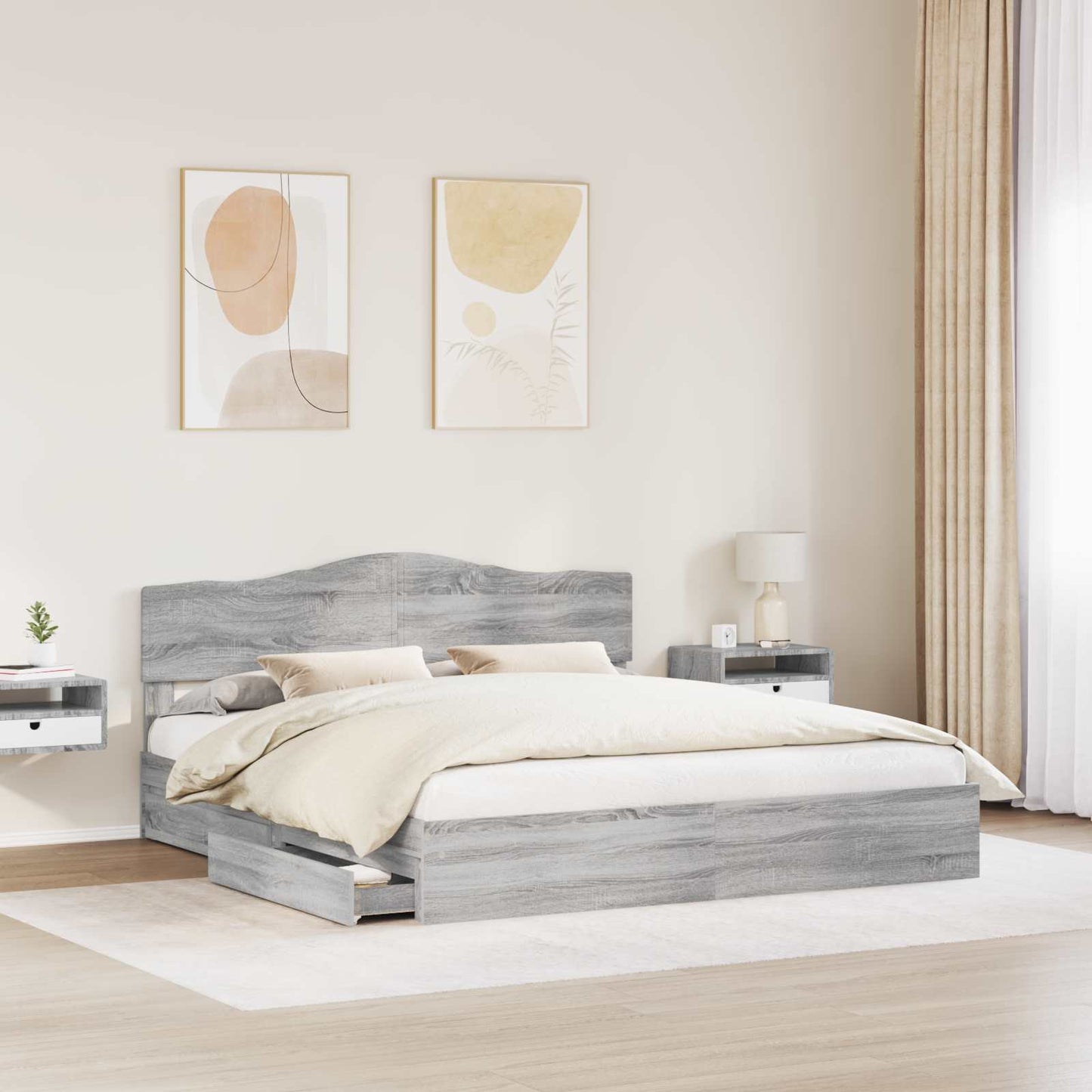 Storage Bed Grey Sonoma 180 x 200 cm Engineered Wood