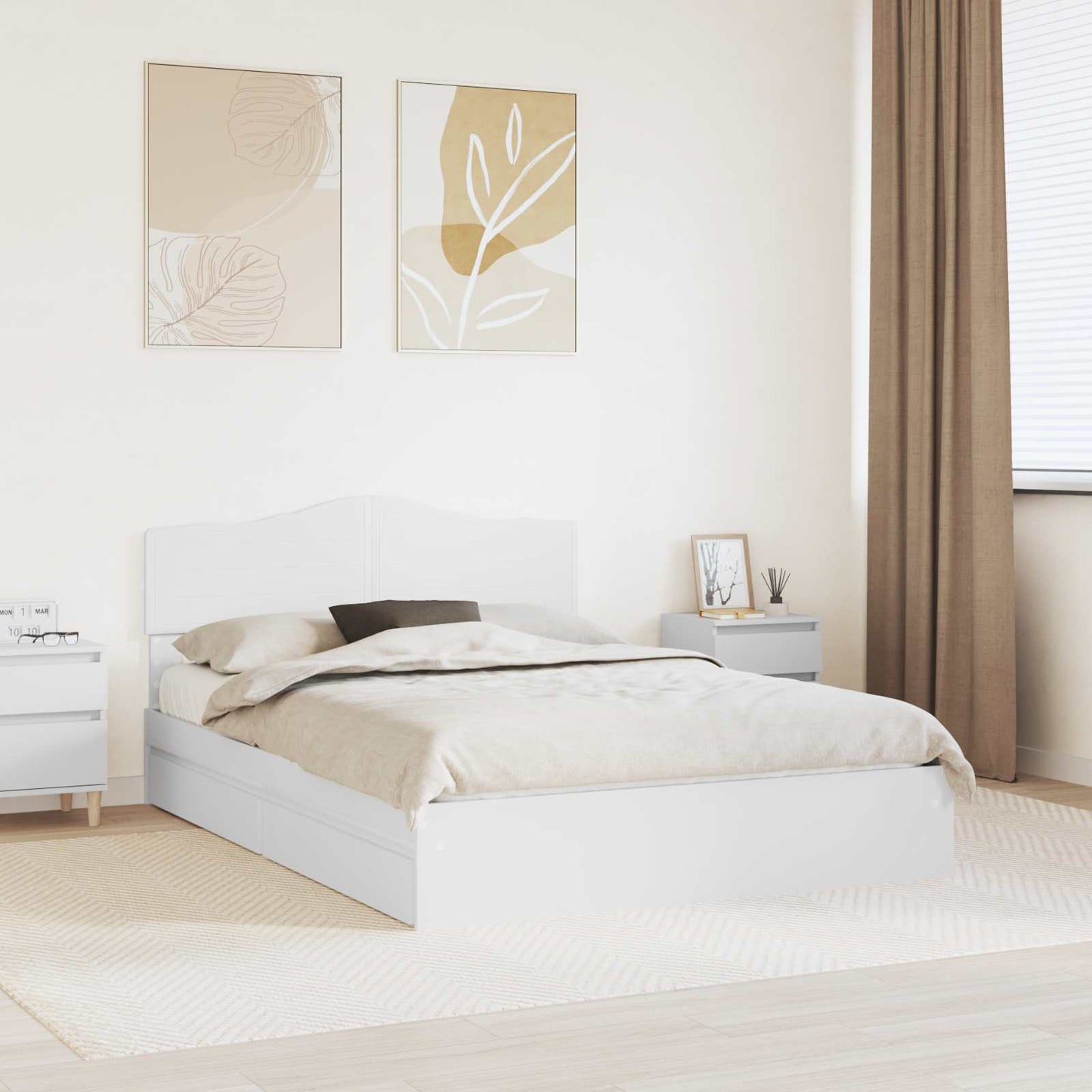 Storage Bed with Headboard White 160 x 200 cm Engineered Wood