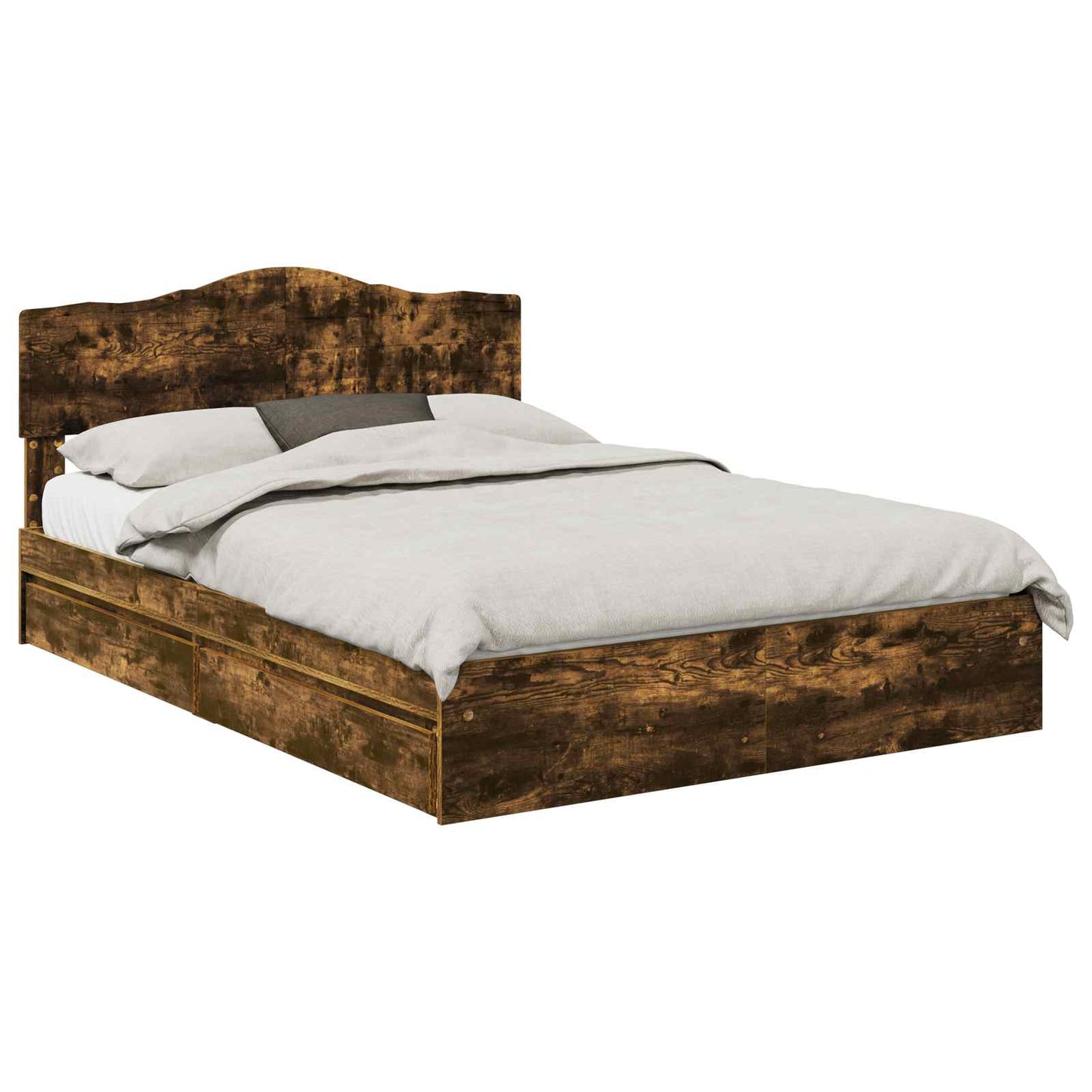 Storage Bed with Drawer Smoked Oak 160 x 200 cm Engineered Wood