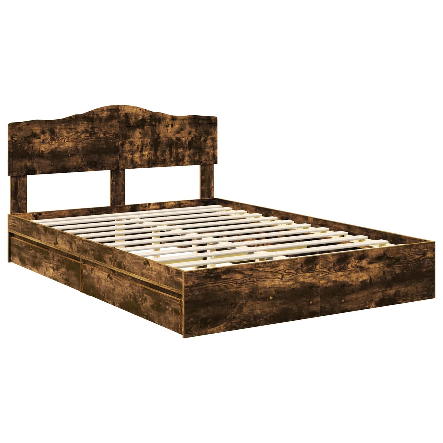 Storage Bed with Drawer Smoked Oak 160 x 200 cm Engineered Wood