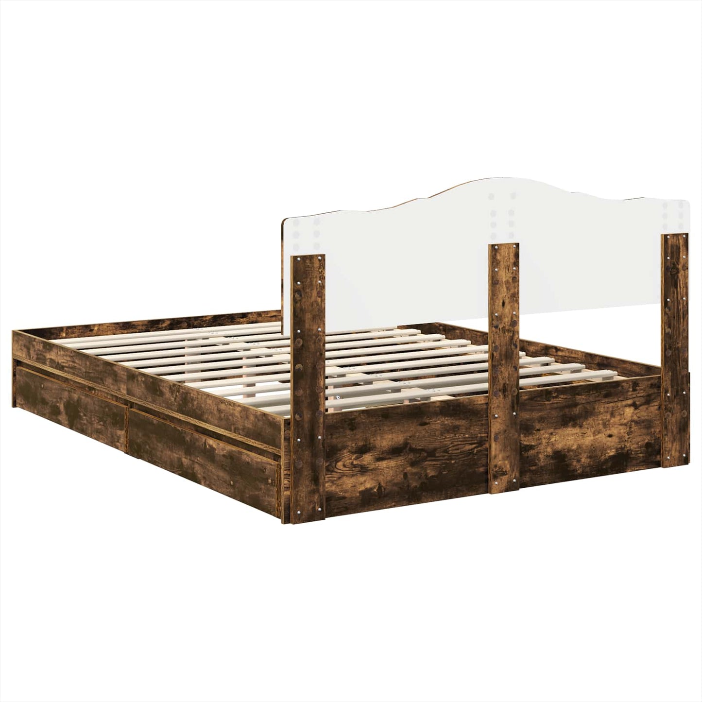Storage Bed with Drawer Smoked Oak 160 x 200 cm Engineered Wood