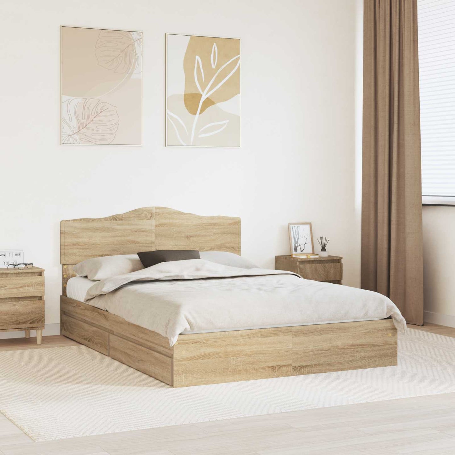 Storage Bed with Drawer Sonoma Oak 150 x 200 cm Engineered Wood