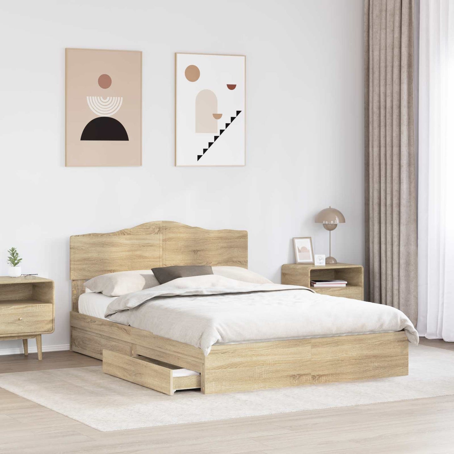 Storage Bed with Drawer Sonoma Oak 150 x 200 cm Engineered Wood