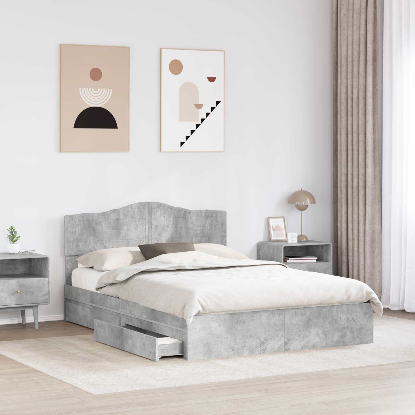 Storage Bed Concrete Grey 150 x 200 cm Engineered Wood
