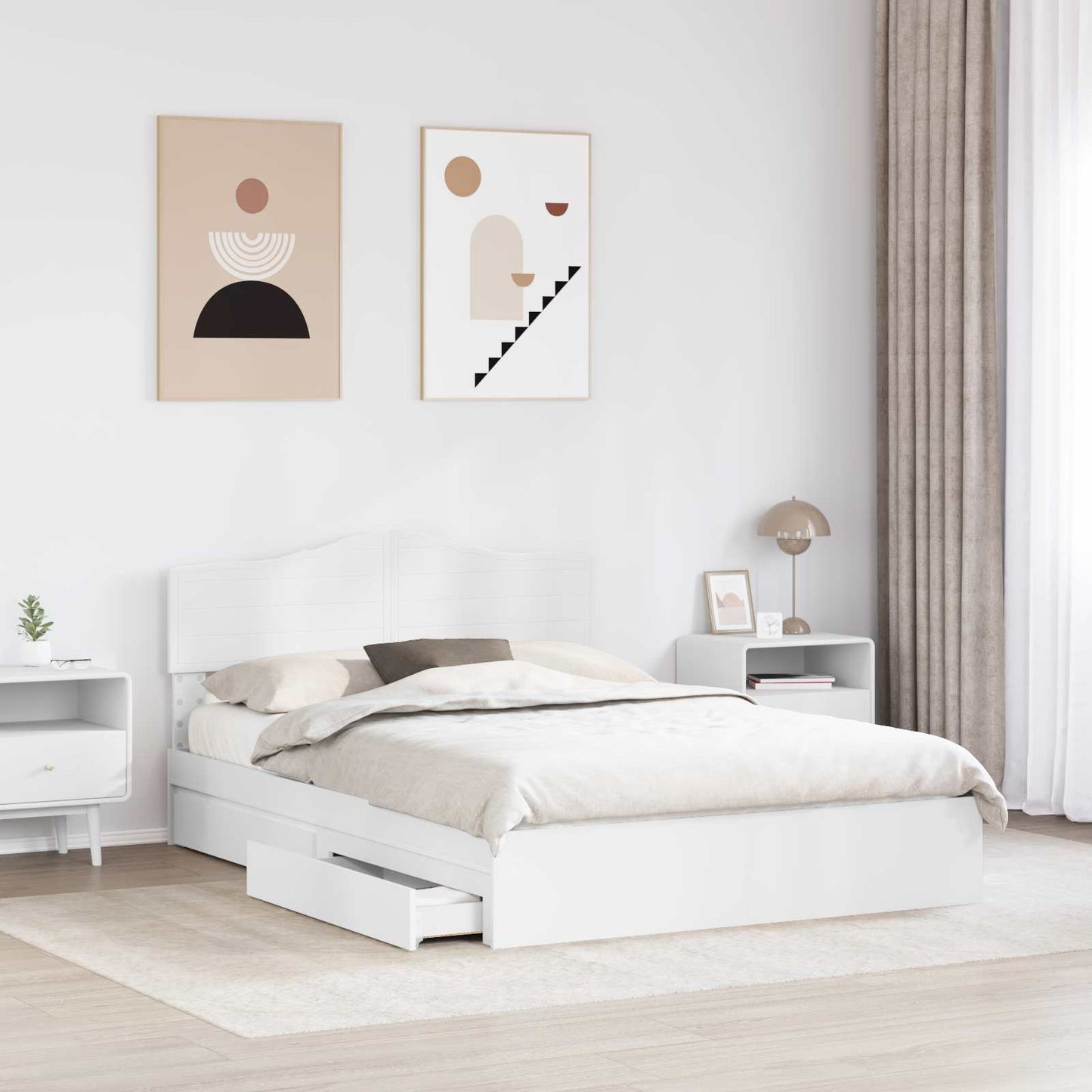 Storage Bed with Headboard White 140 x 200 cm Engineered Wood
