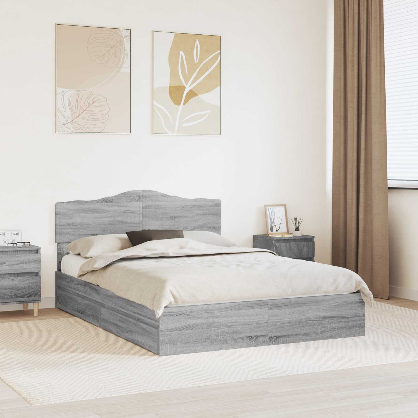 Storage Bed Grey Sonoma 140 x 200 cm Engineered Wood