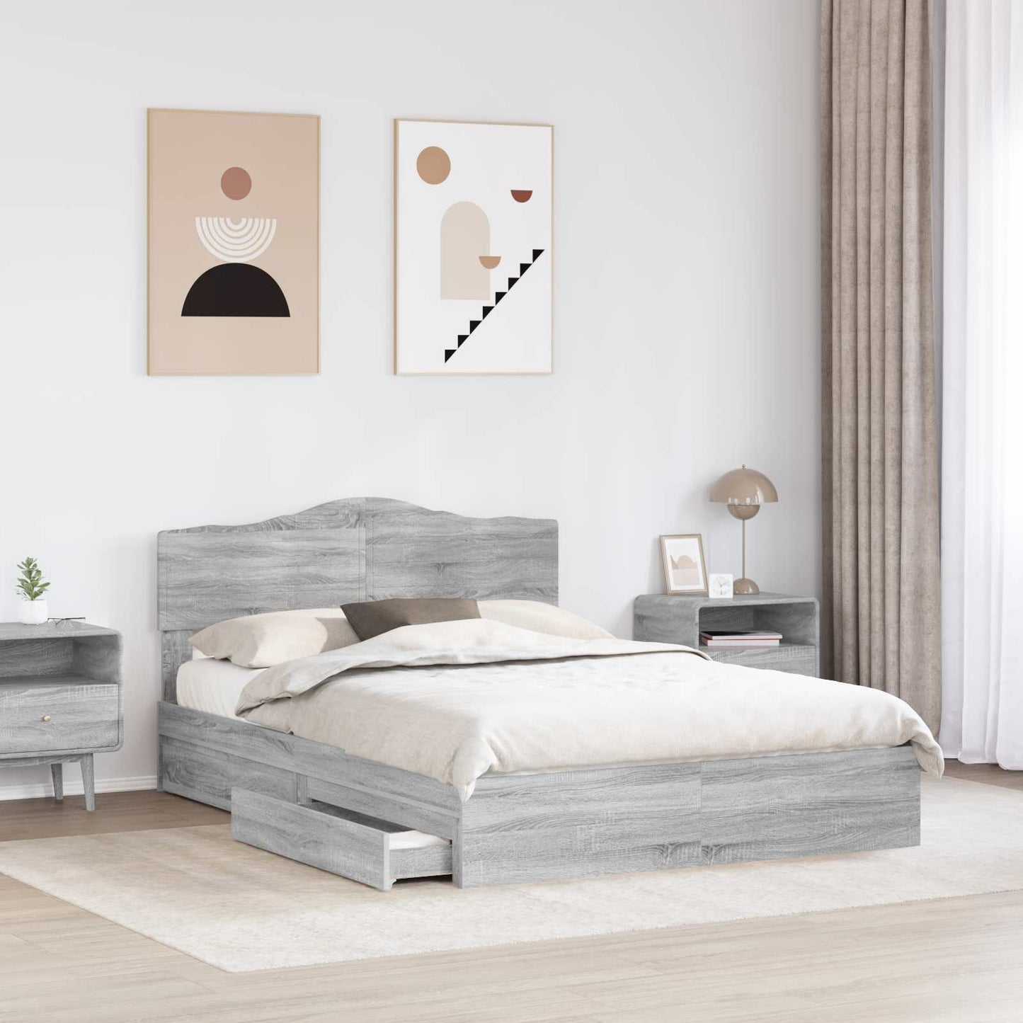 Storage Bed Grey Sonoma 140 x 200 cm Engineered Wood