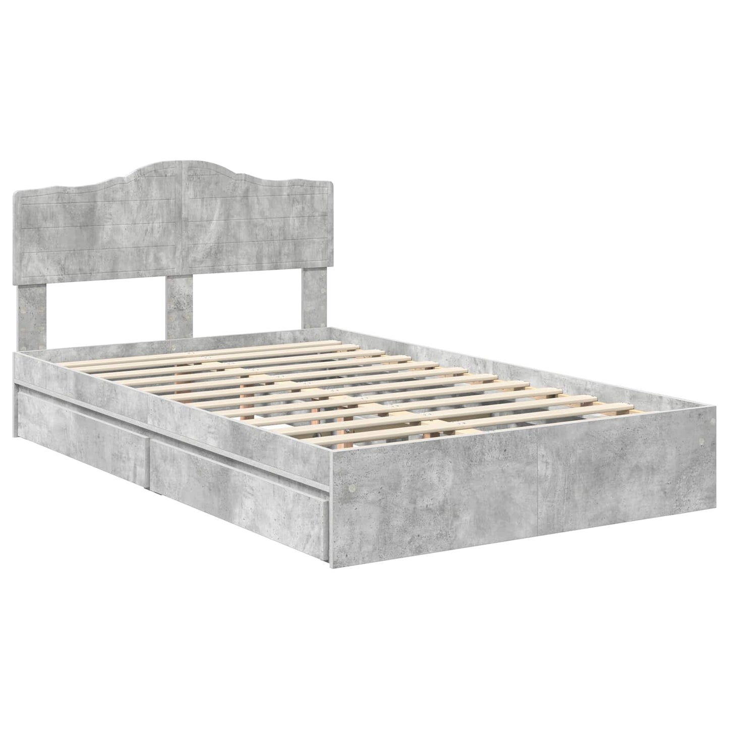 Storage Bed Concrete Grey 135 x 190 cm Engineered Wood