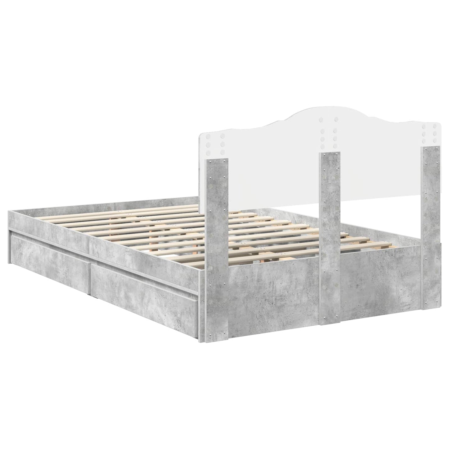 Storage Bed Concrete Grey 135 x 190 cm Engineered Wood