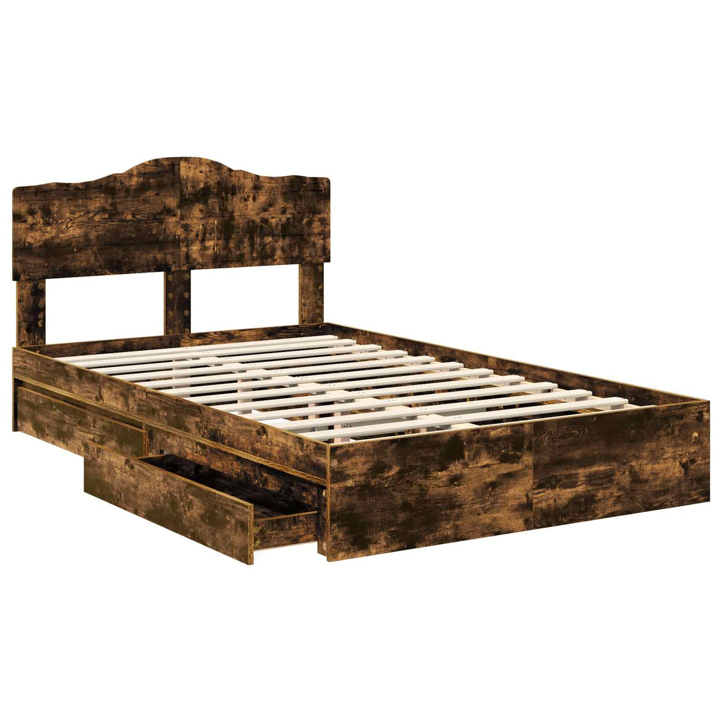 Storage Bed with Drawer Smoked Oak 135 x 190 cm Engineered Wood