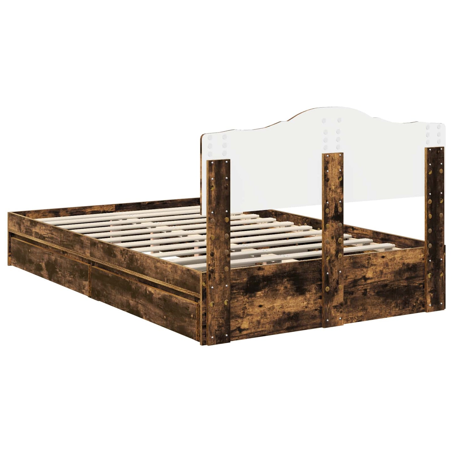 Storage Bed with Drawer Smoked Oak 135 x 190 cm Engineered Wood