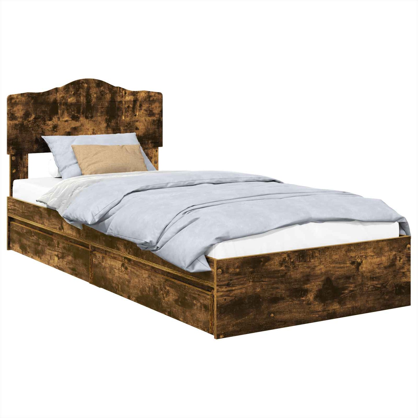 Storage Bed with Drawer Smoked Oak 100 x 200 cm Engineered Wood