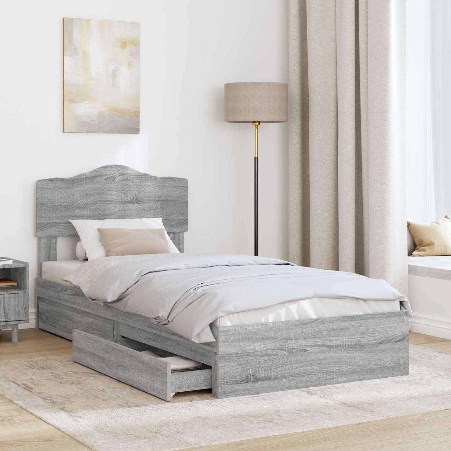 Storage Bed with Drawer Grey Sonoma 90 x 200 cm Engineered Wood