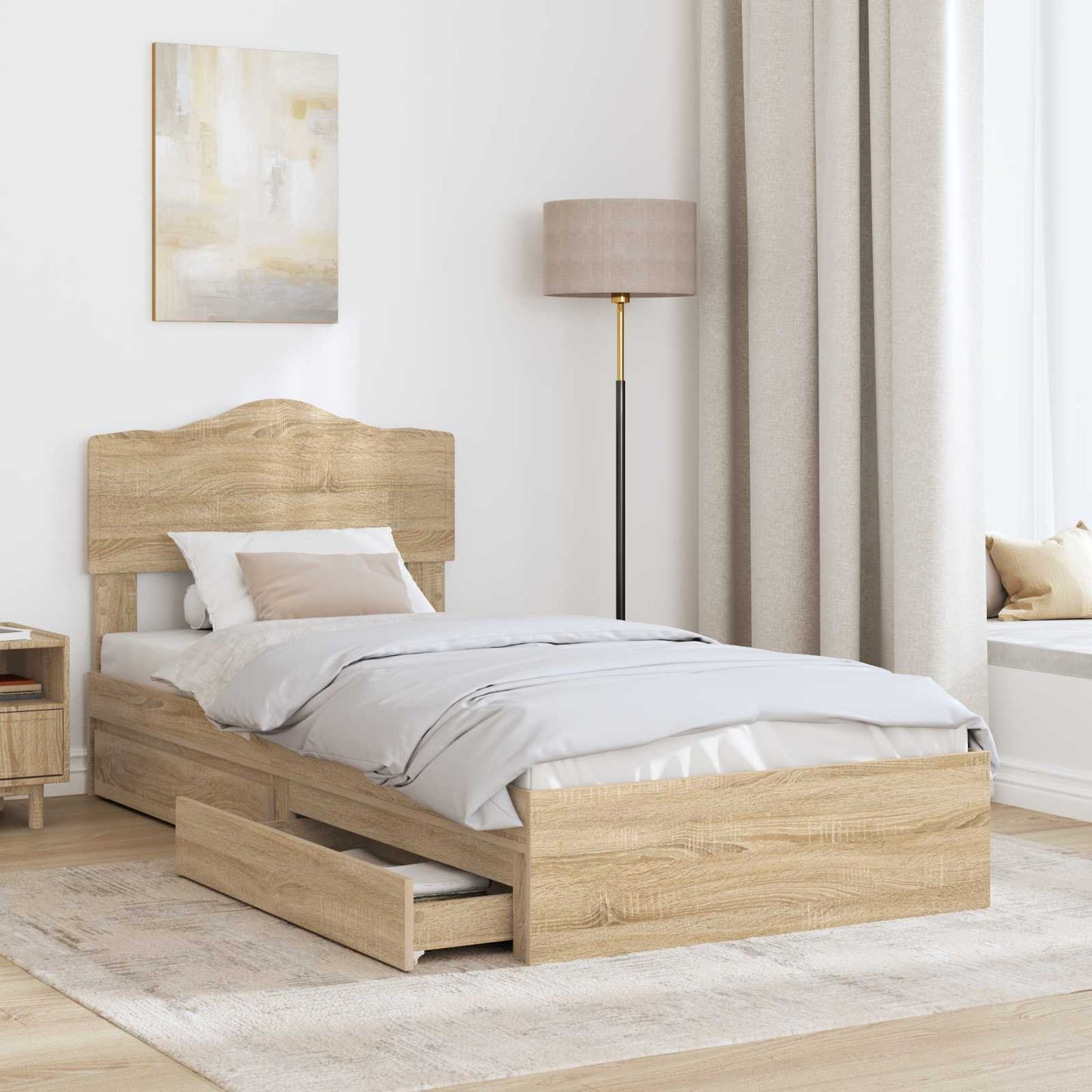 Storage Bed with Drawer Sonoma Oak 90 x 190 cm Engineered Wood