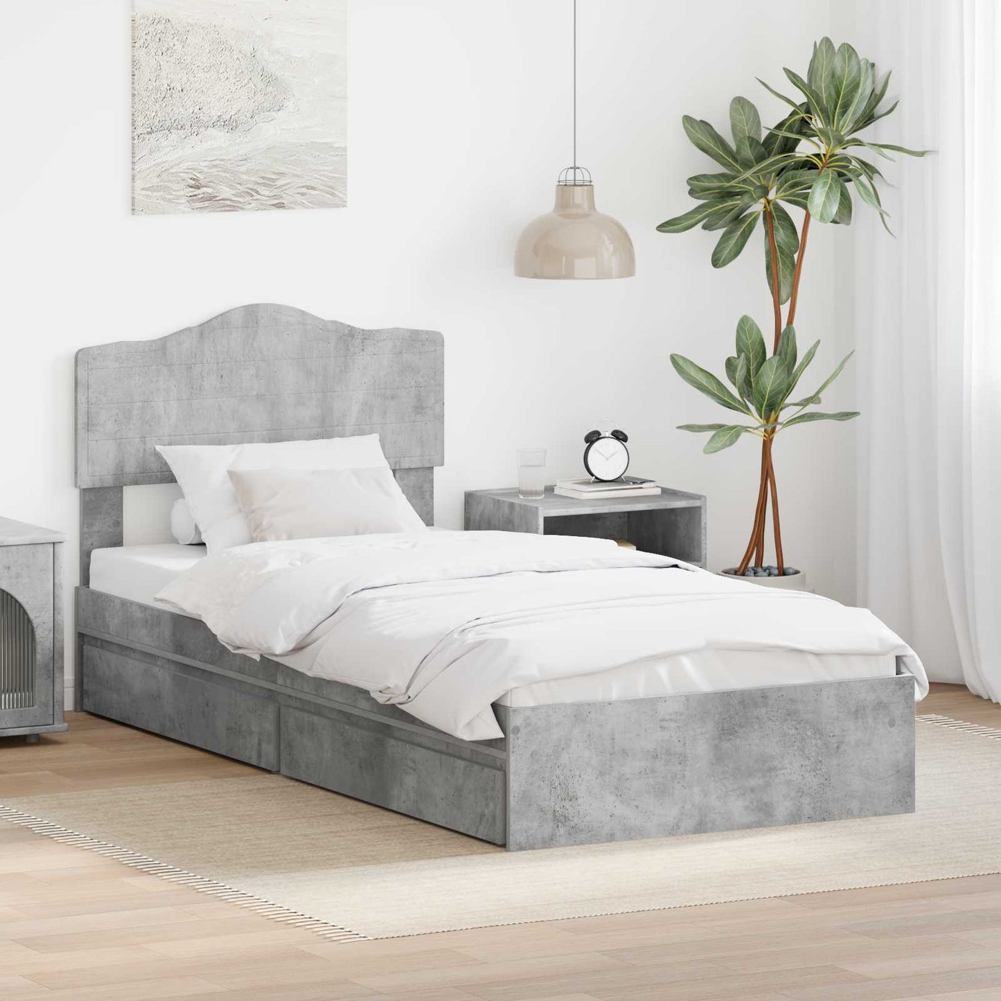 Storage Bed Concrete Grey 90 x 190 cm Engineered Wood