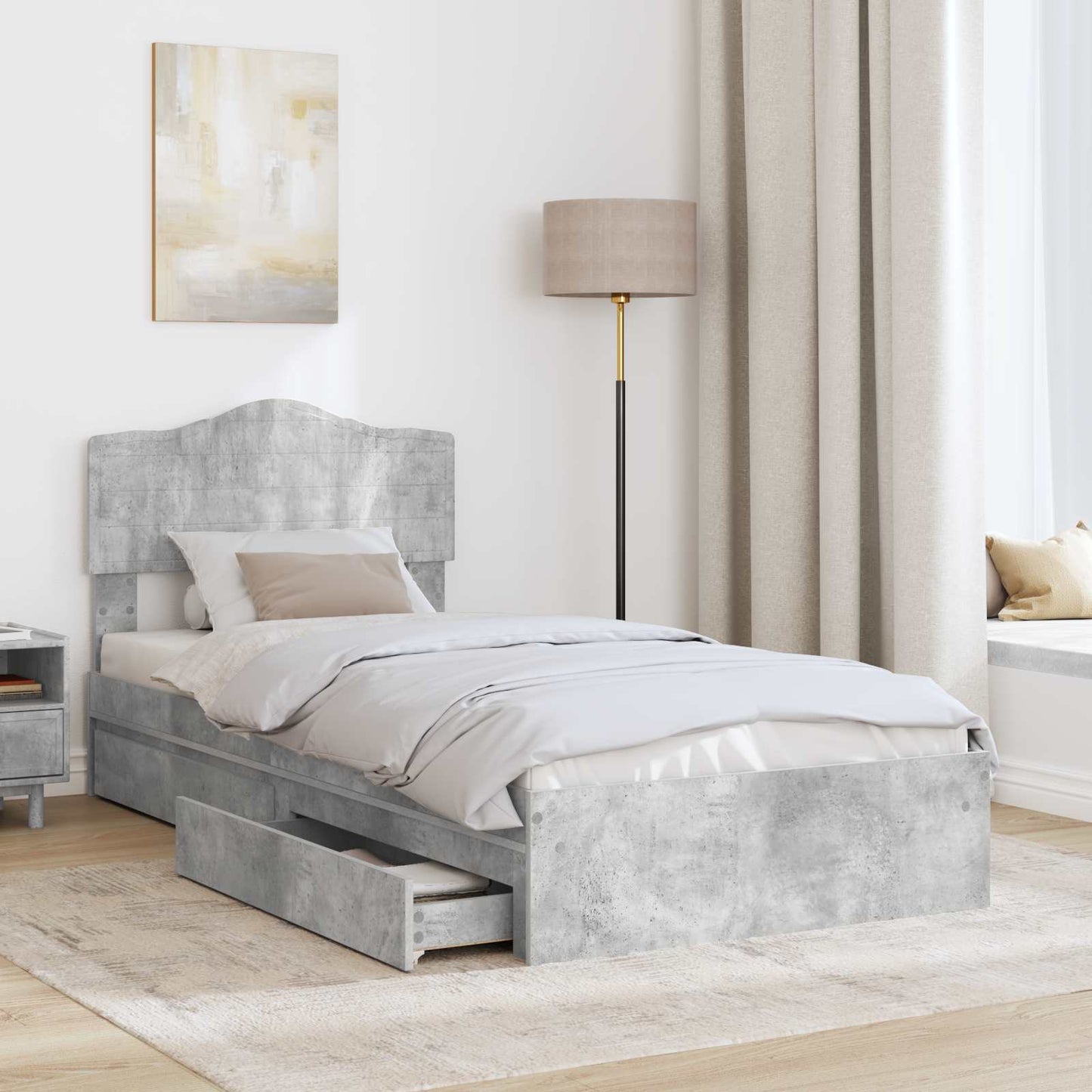 Storage Bed Concrete Grey 90 x 190 cm Engineered Wood