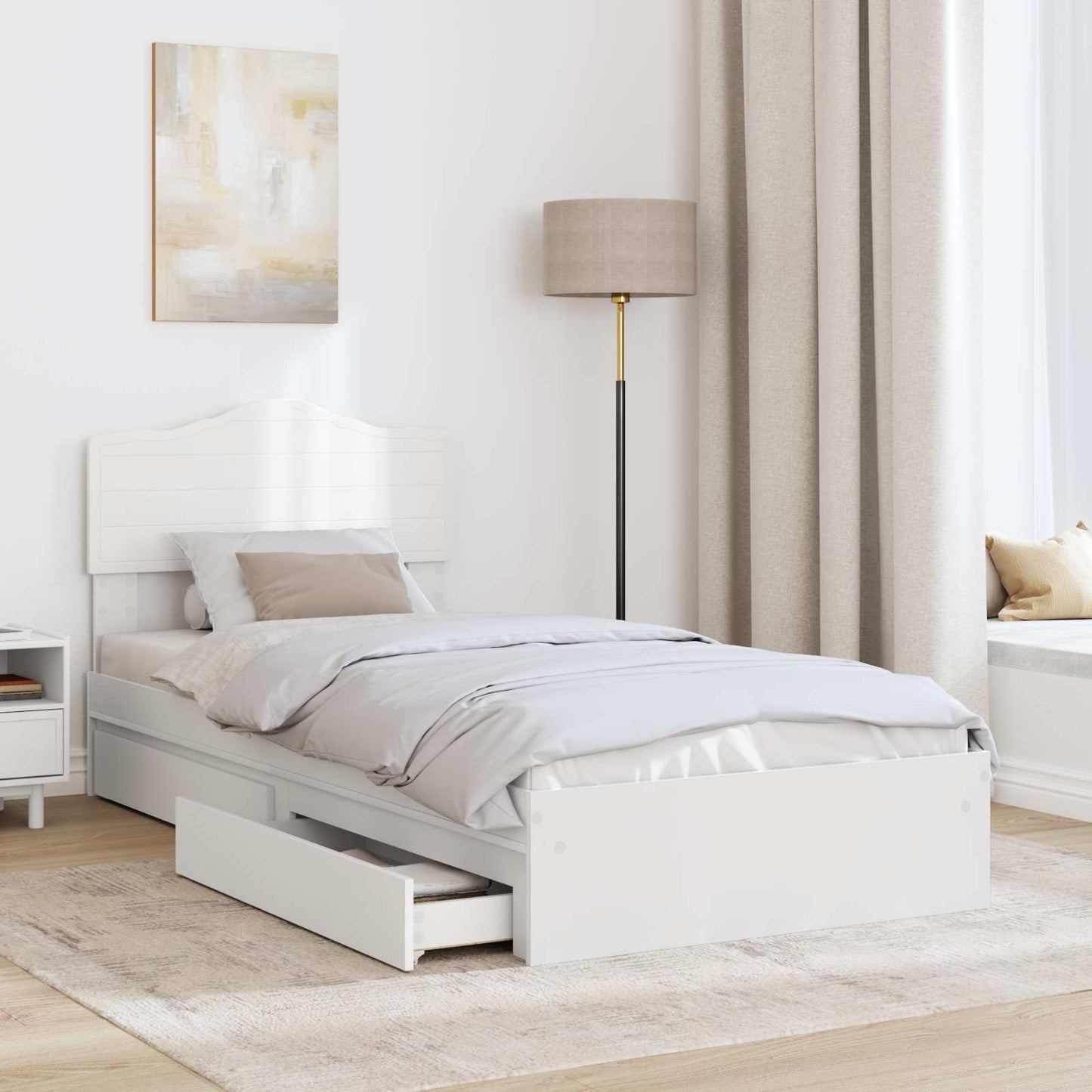 Storage Bed with Headboard White 70 x 190 cm Engineered Wood